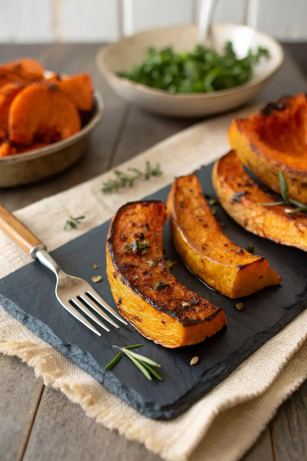 Roasted Butternut Squash ingredients organized and measured on kitchen counter