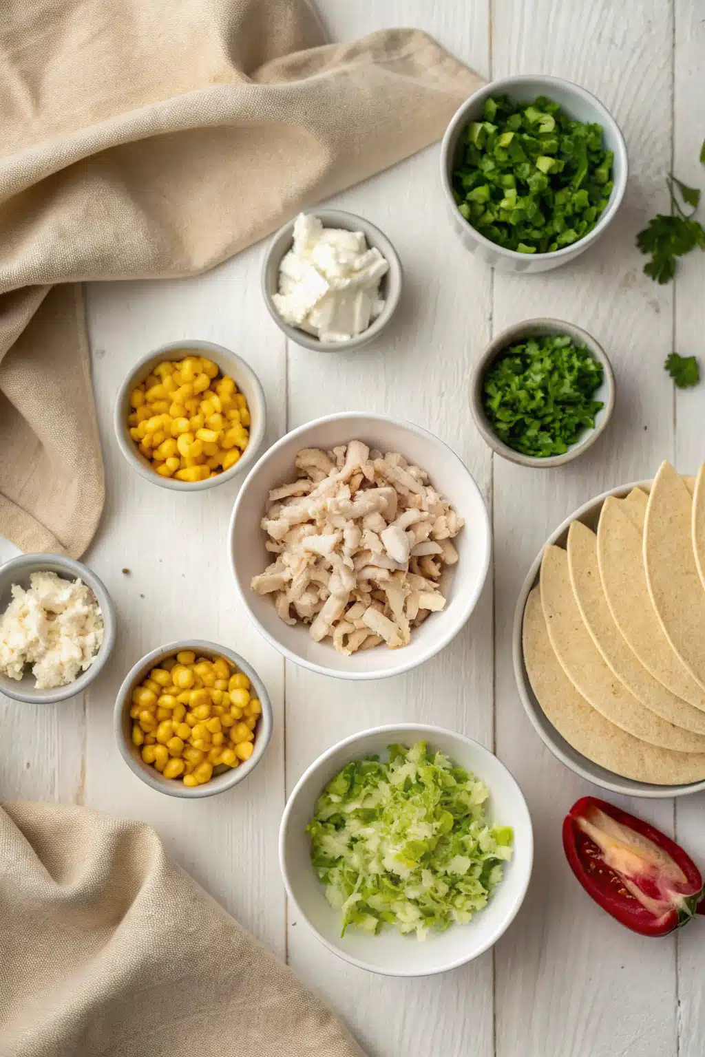 Easy Slow Cooker Chicken With Green Chile beautifully presented from an overhead angle