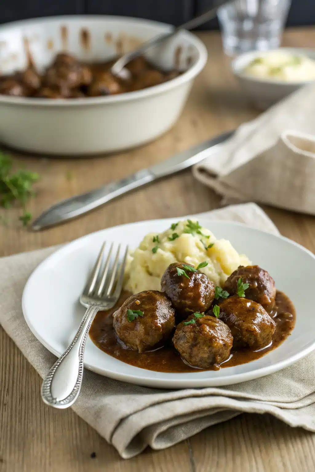 Swedish meatballs recipe ingredients organized and measured on kitchen counter