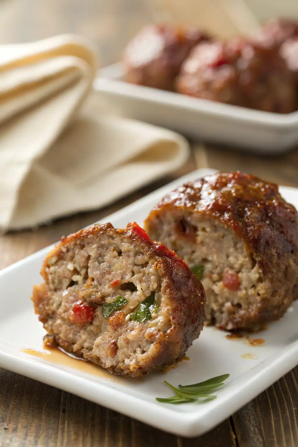 Firecracker Meatballs slice on plate showing perfect texture and swirl pattern