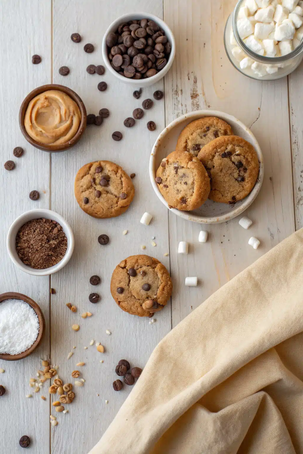 Fluffernutter Cookies beautifully presented from an overhead angle