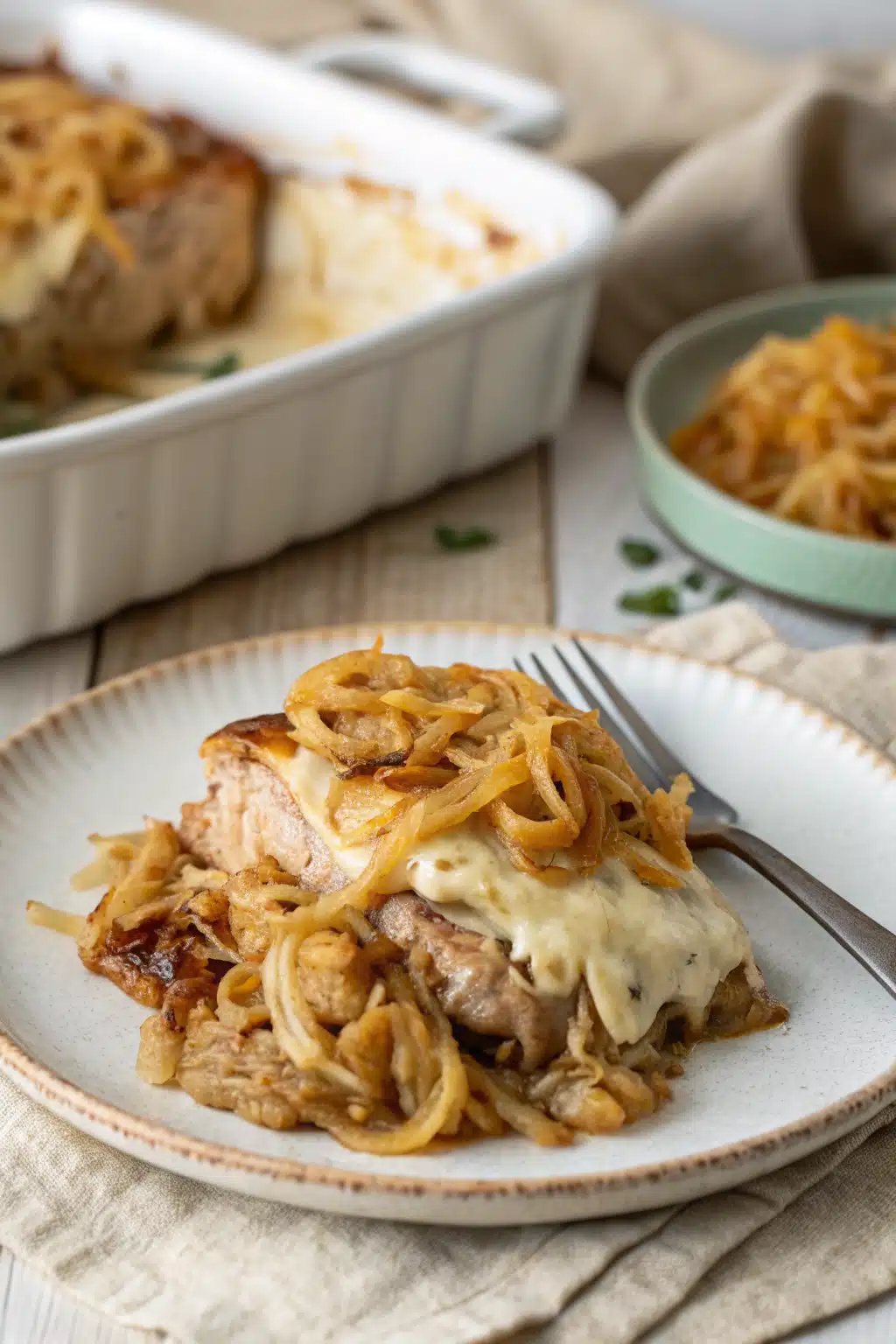 French Onion Chicken Casserole ingredients organized and measured on kitchen counter