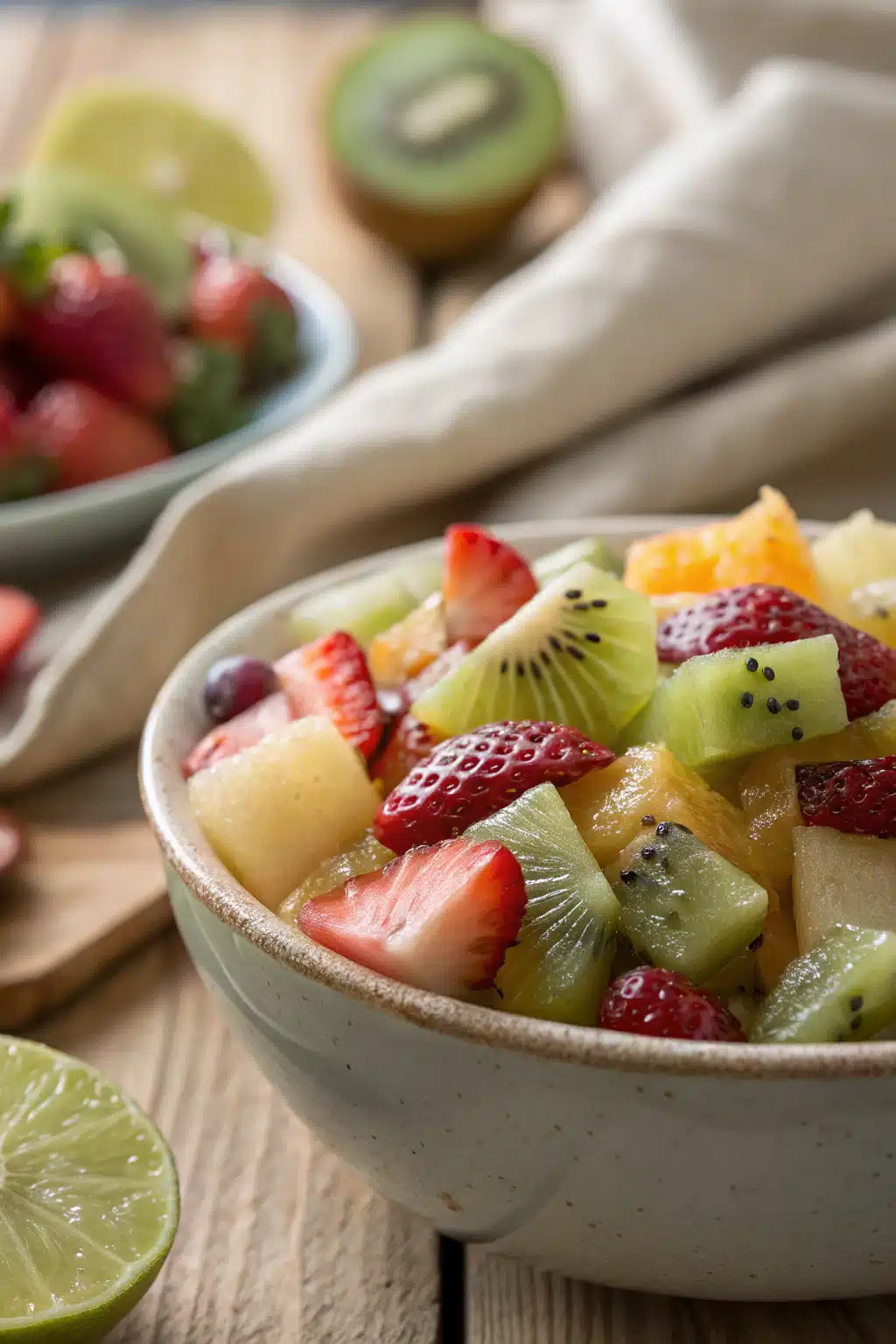 Fruit Salad Honey Lime slice on plate showing perfect texture and swirl pattern