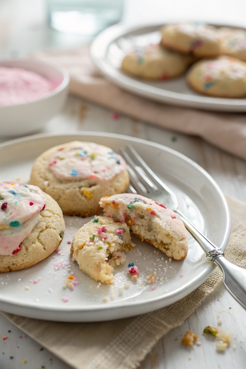 Funfetti Cookies ingredients organized and measured on kitchen counter