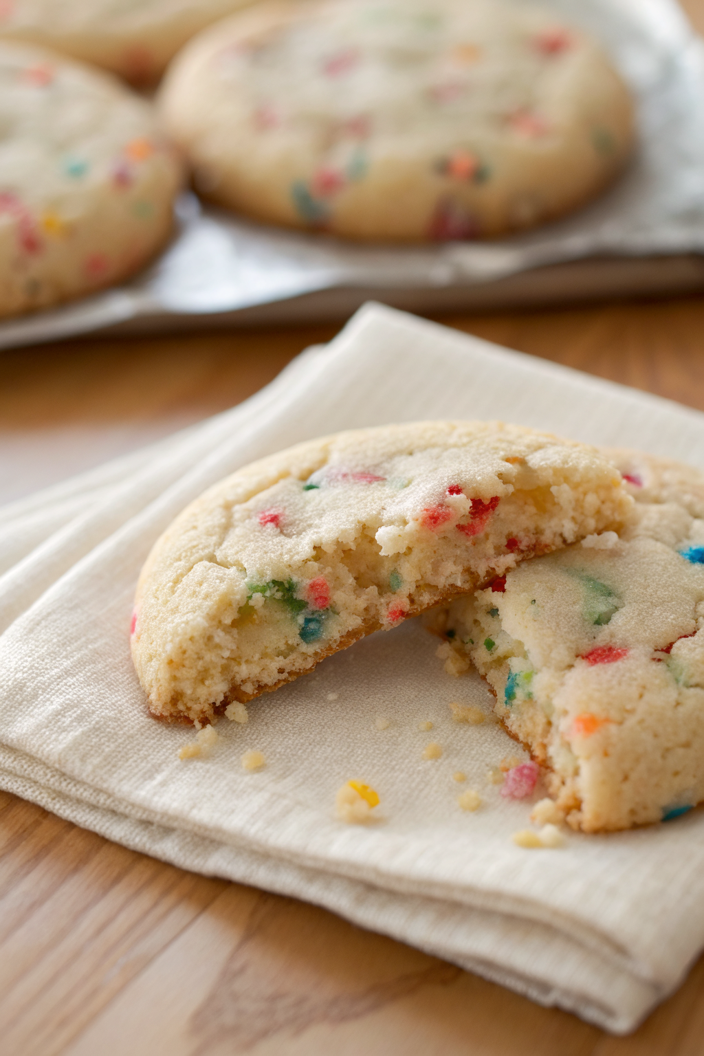 Funfetti Cookies slice on plate showing perfect texture and swirl pattern