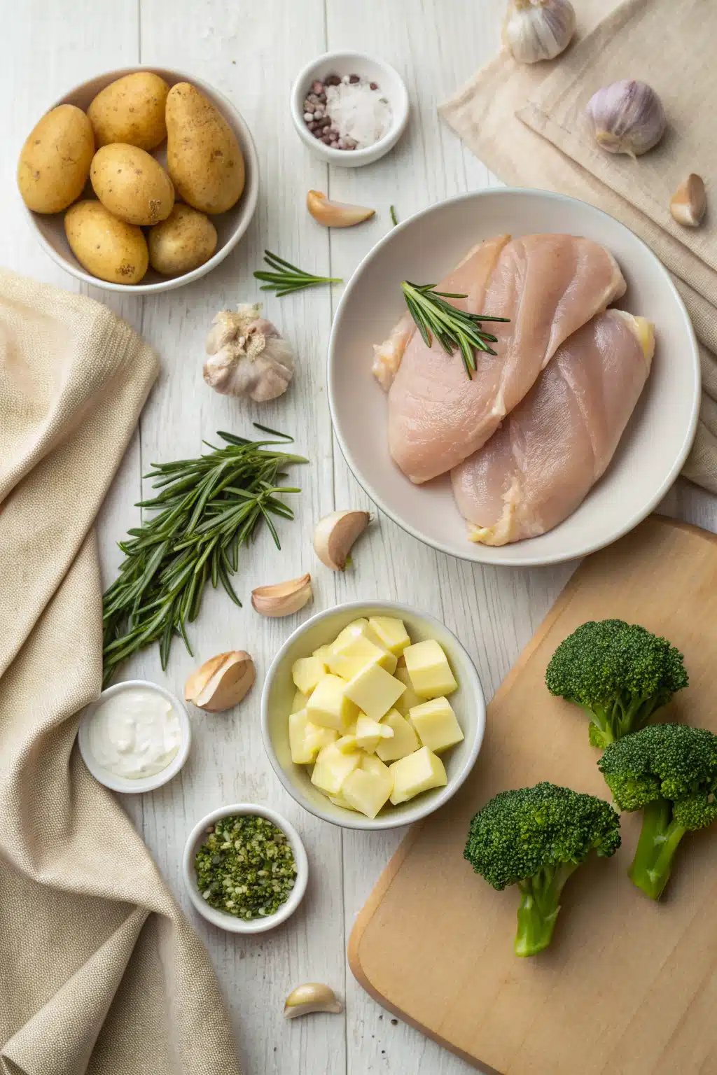Garlic Butter Chicken beautifully presented from an overhead angle