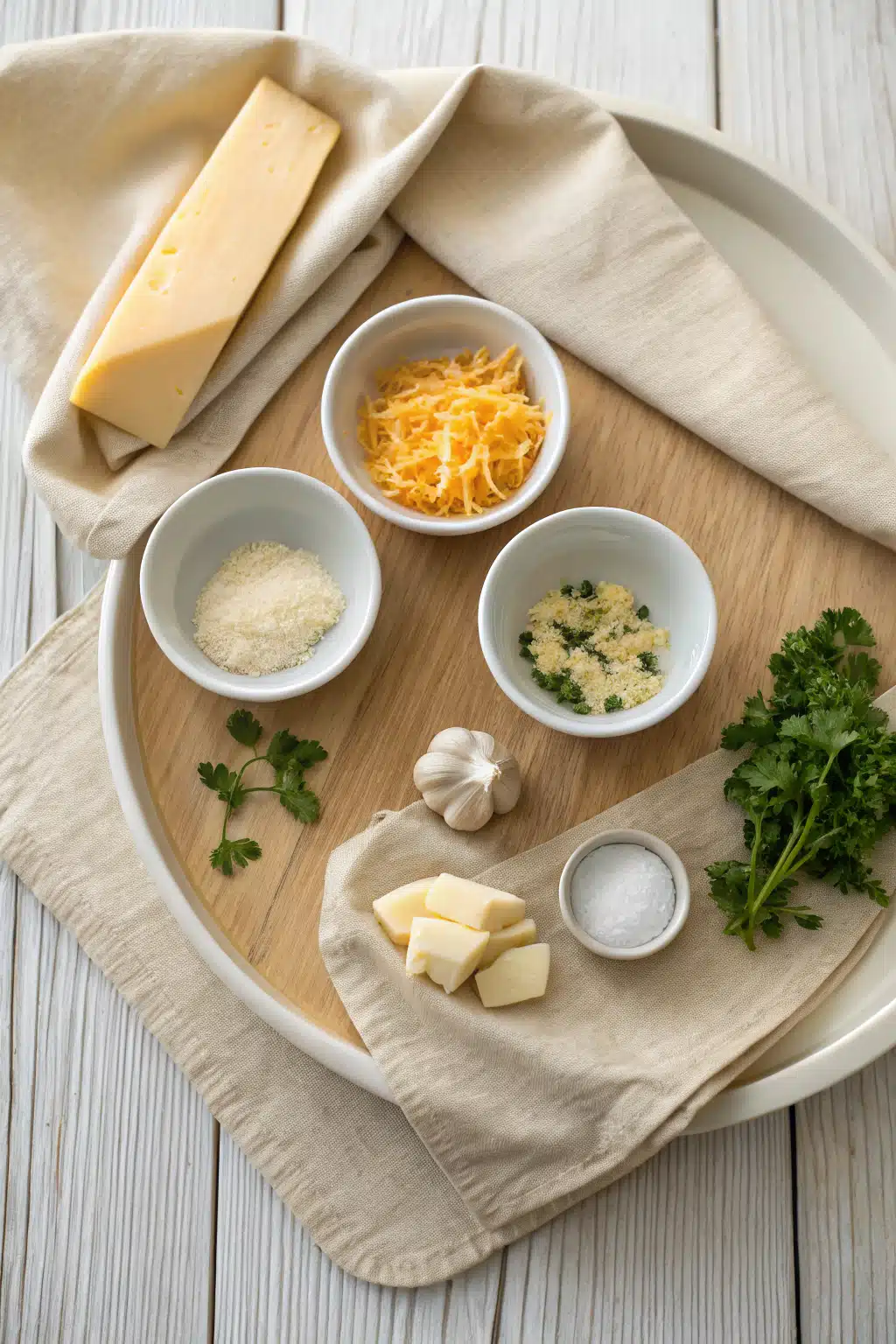 Garlic Cheese Rolls beautifully presented from an overhead angle