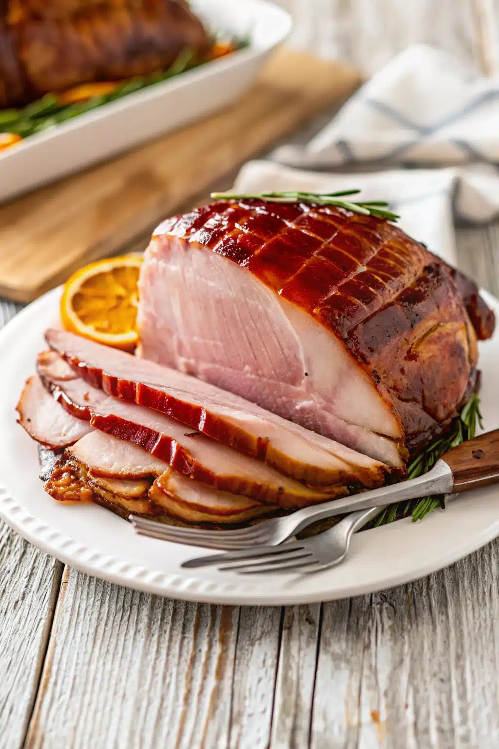 Glazed Ham ingredients organized and measured on kitchen counter