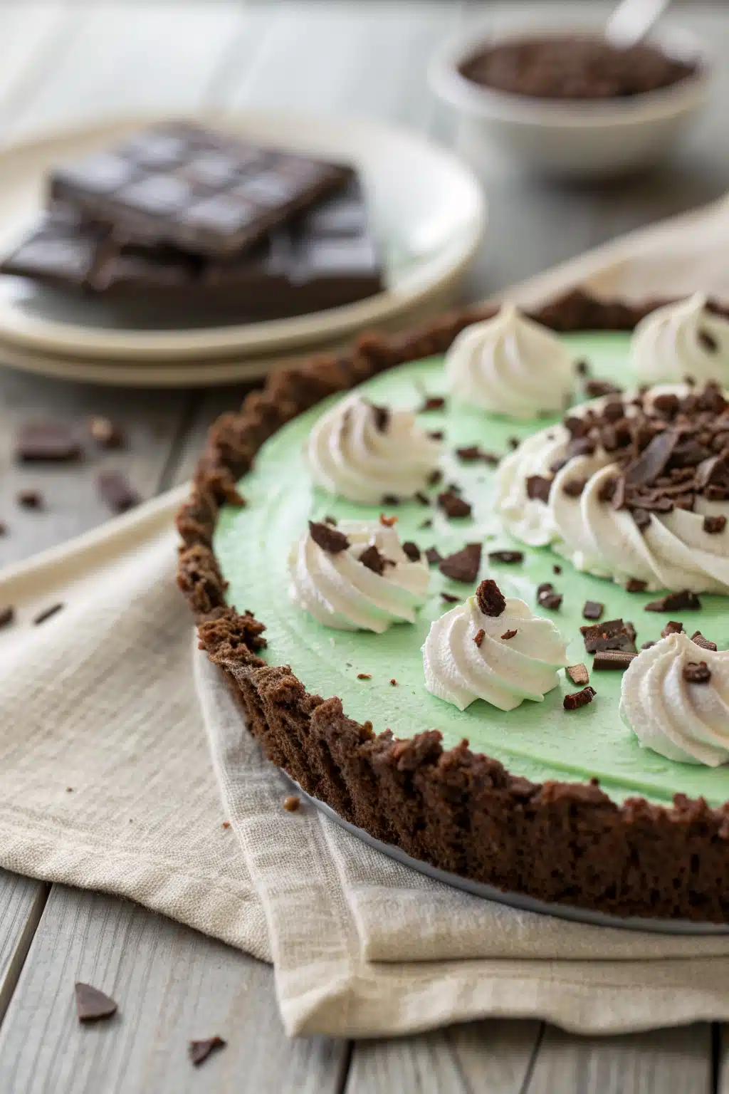 Grasshopper Pie slice on plate showing perfect texture and swirl pattern