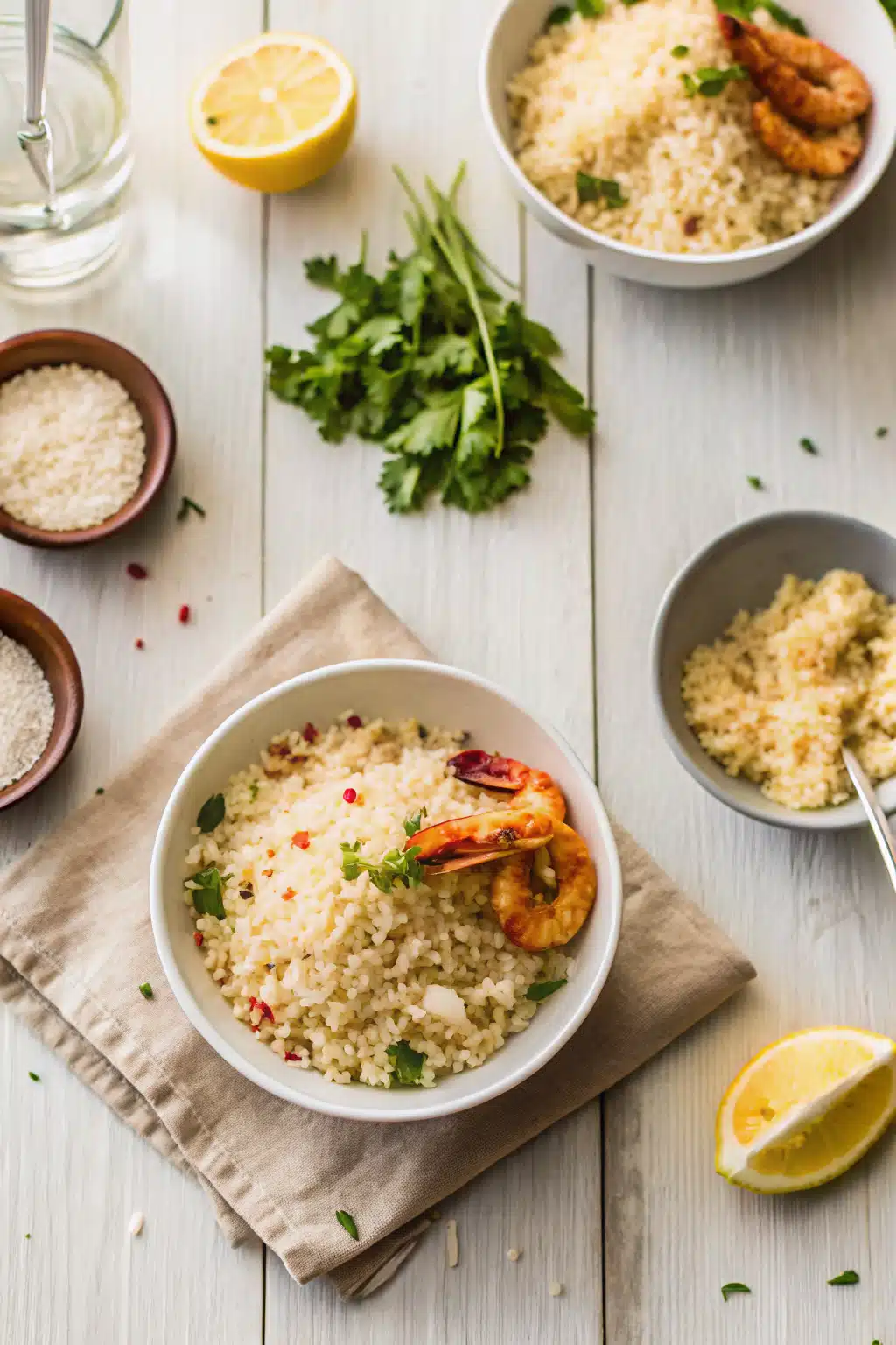 Lemon Rice beautifully presented from an overhead angle