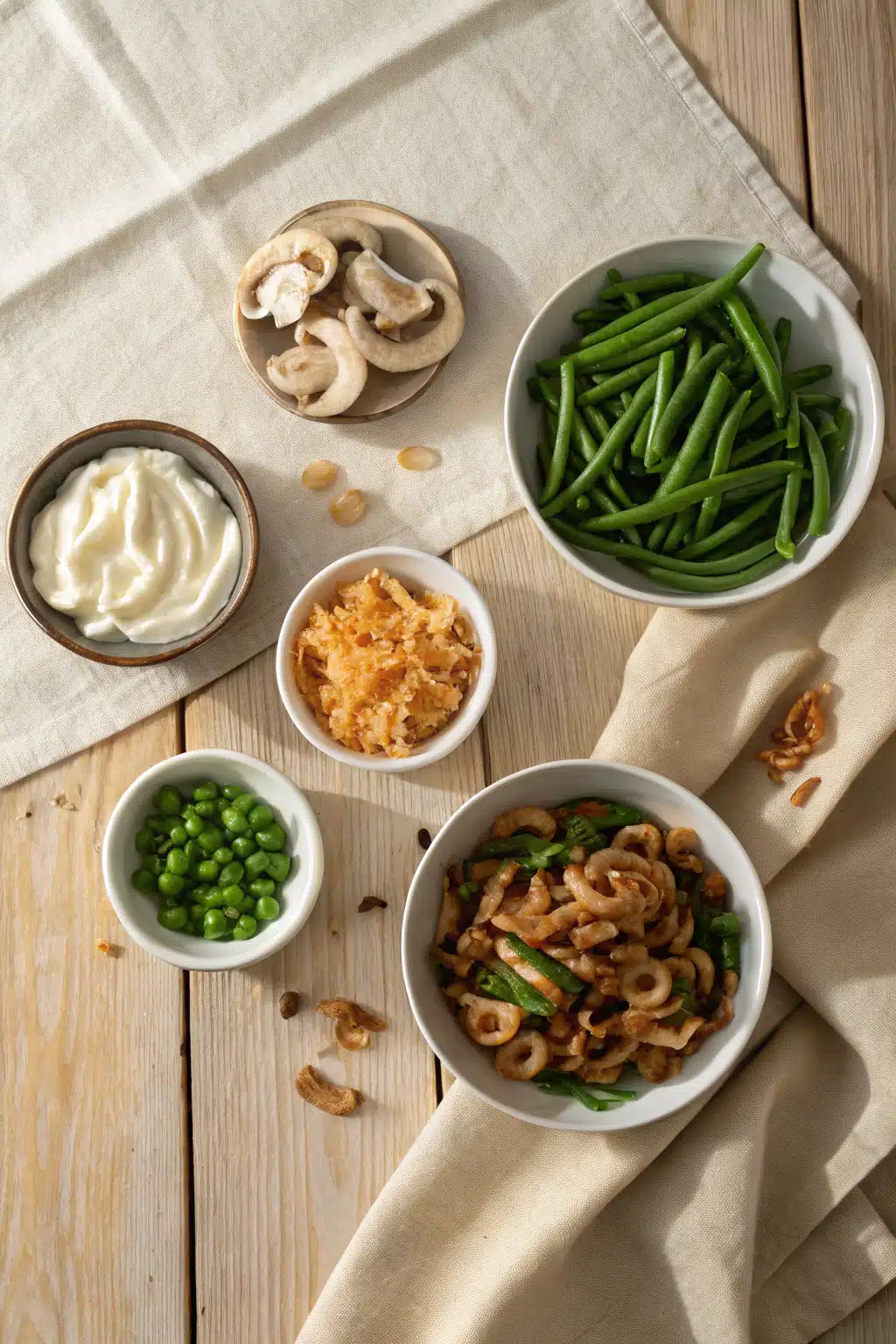 Green Bean Casserole Recipe beautifully presented from an overhead angle