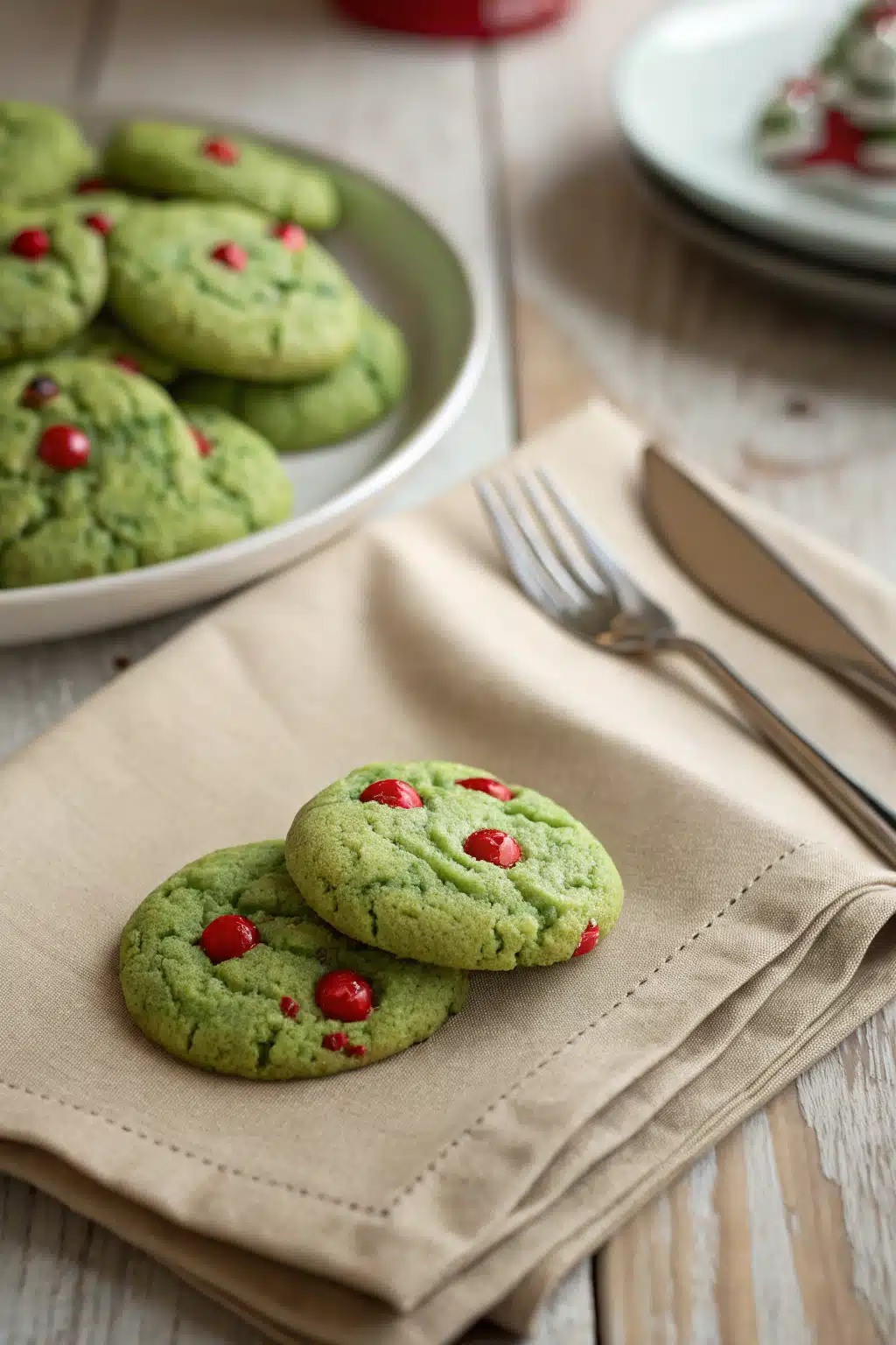 Grinch Cookies ingredients organized and measured on kitchen counter