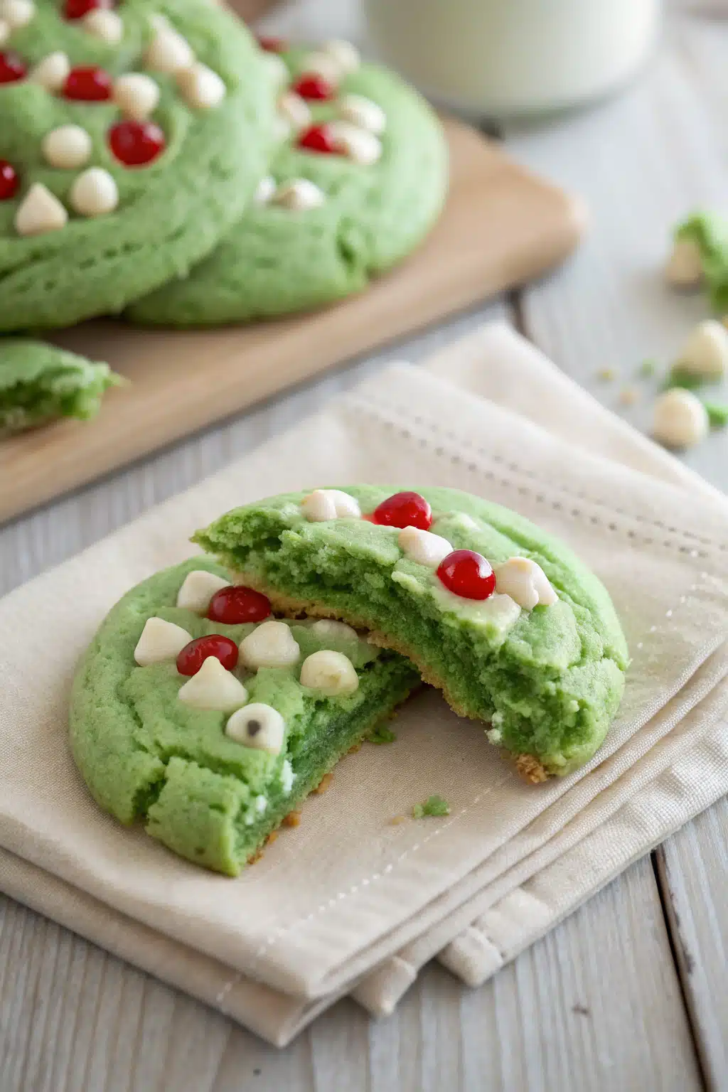 Grinch Cookies slice on plate showing perfect texture and swirl pattern