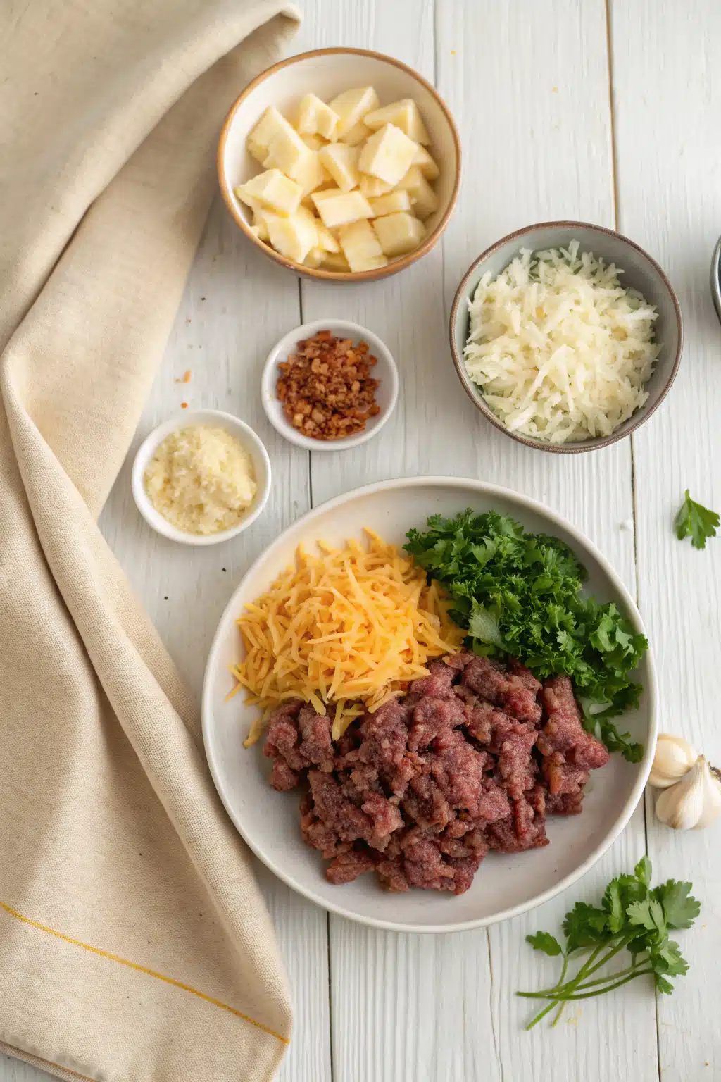 Ground Beef Recipes beautifully presented from an overhead angle