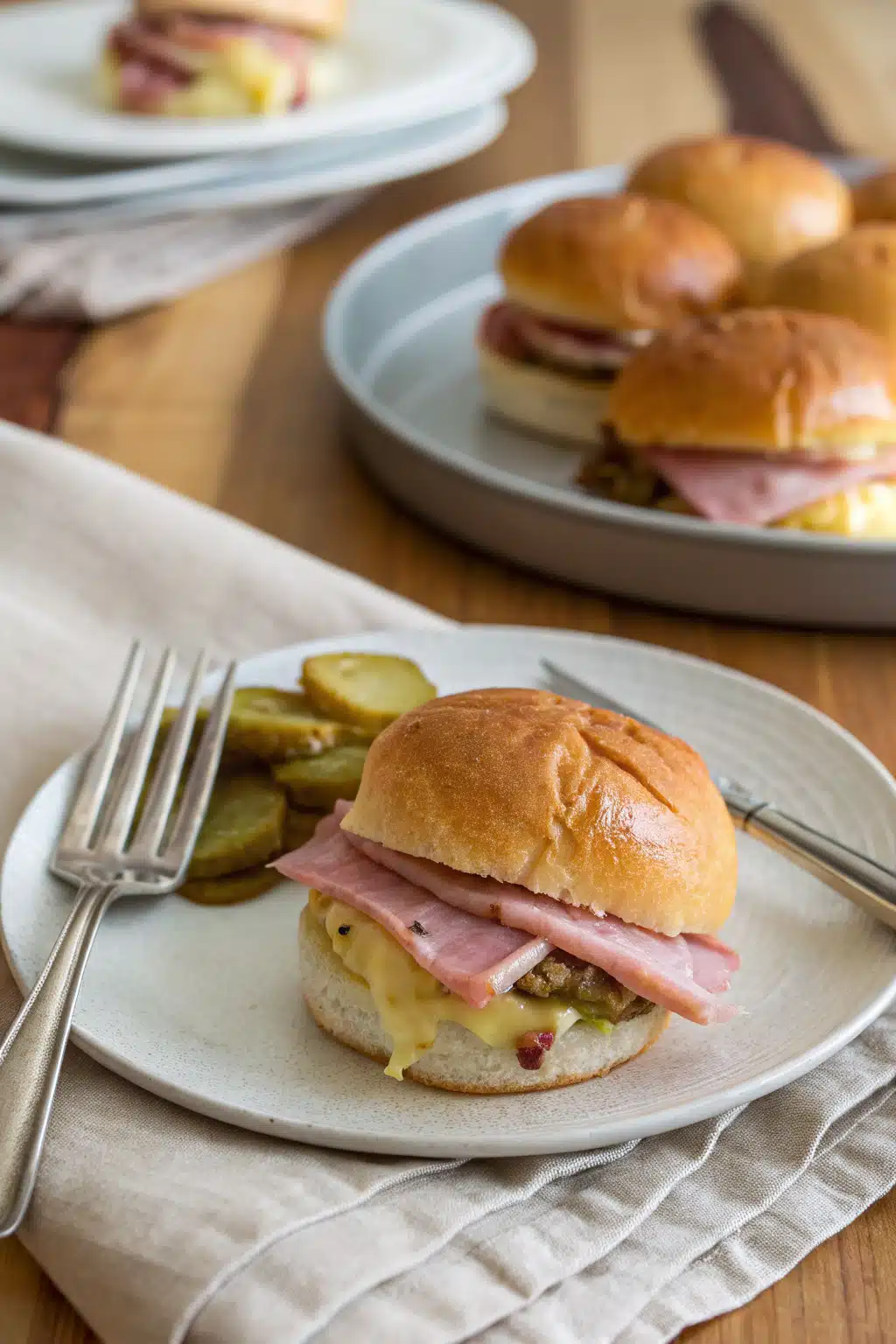 Ham And Cheese Sliders ingredients organized and measured on kitchen counter