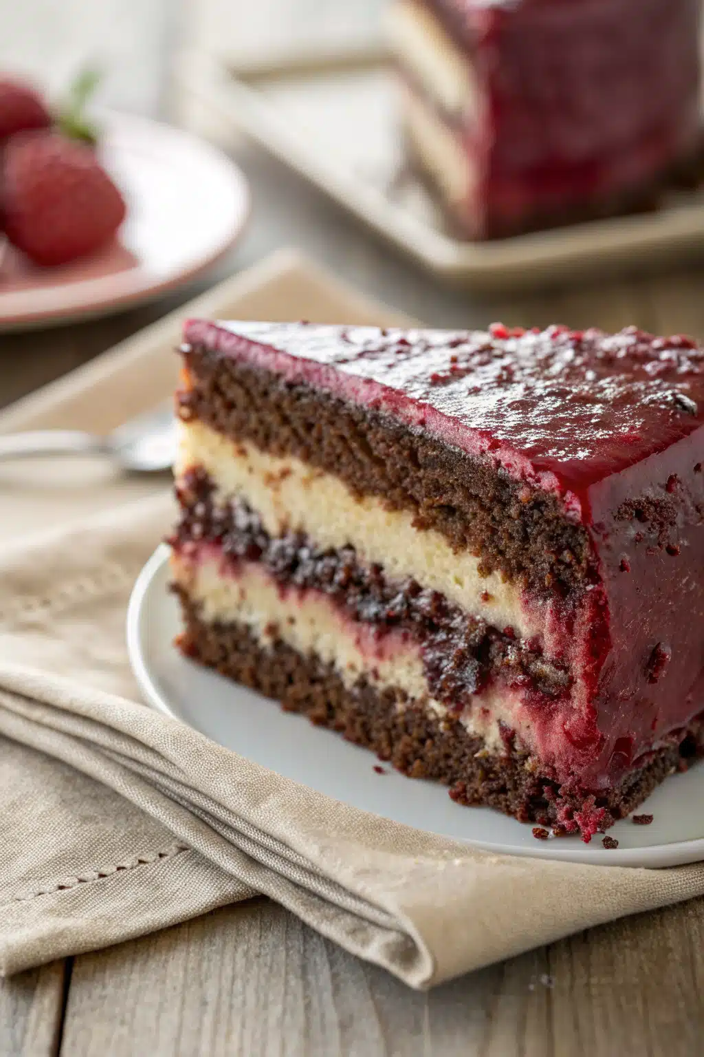 Heaven On Earth Cake slice on plate showing perfect texture and swirl pattern