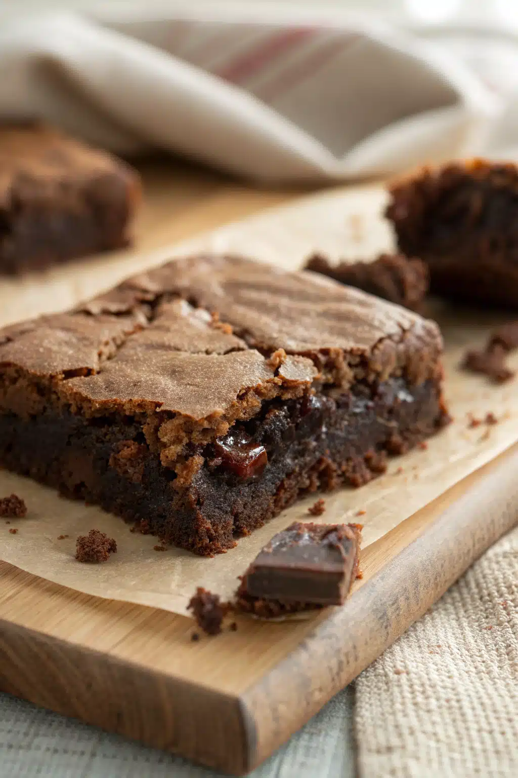 Homemade Brownies slice on plate showing perfect texture and swirl pattern