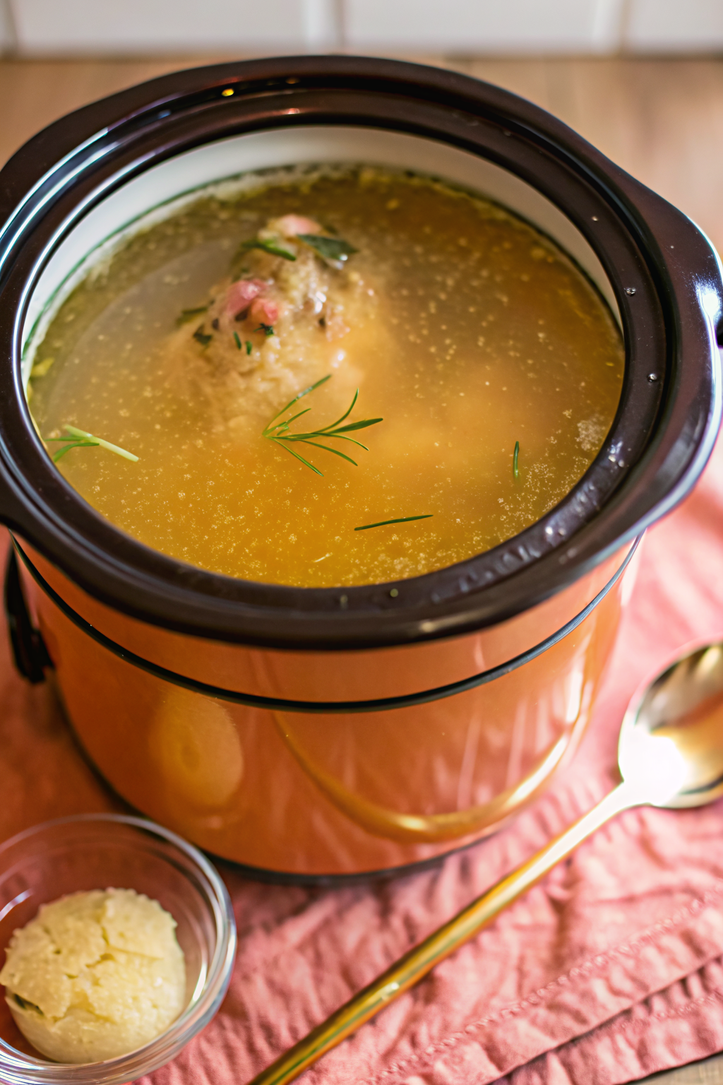 Homemade Chicken Broth ingredients organized and measured on kitchen counter
