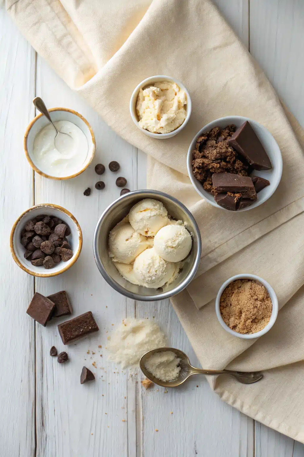 Homemade Ice Cream beautifully presented from an overhead angle