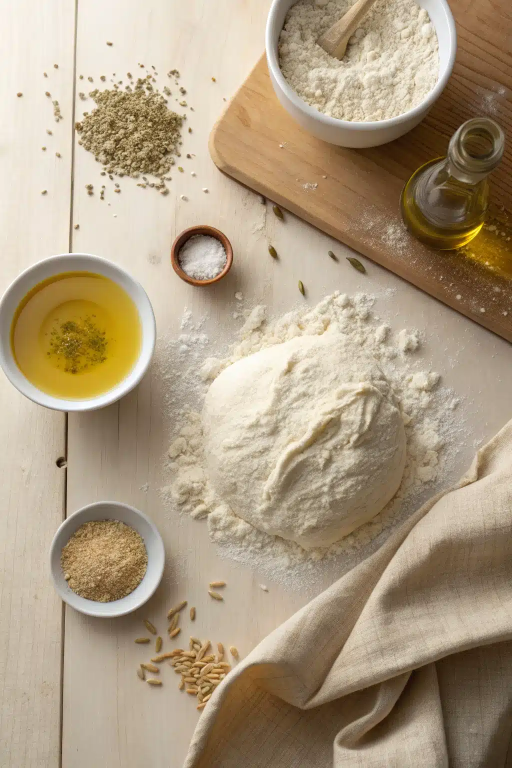 Homemade Pizza Dough beautifully presented from an overhead angle