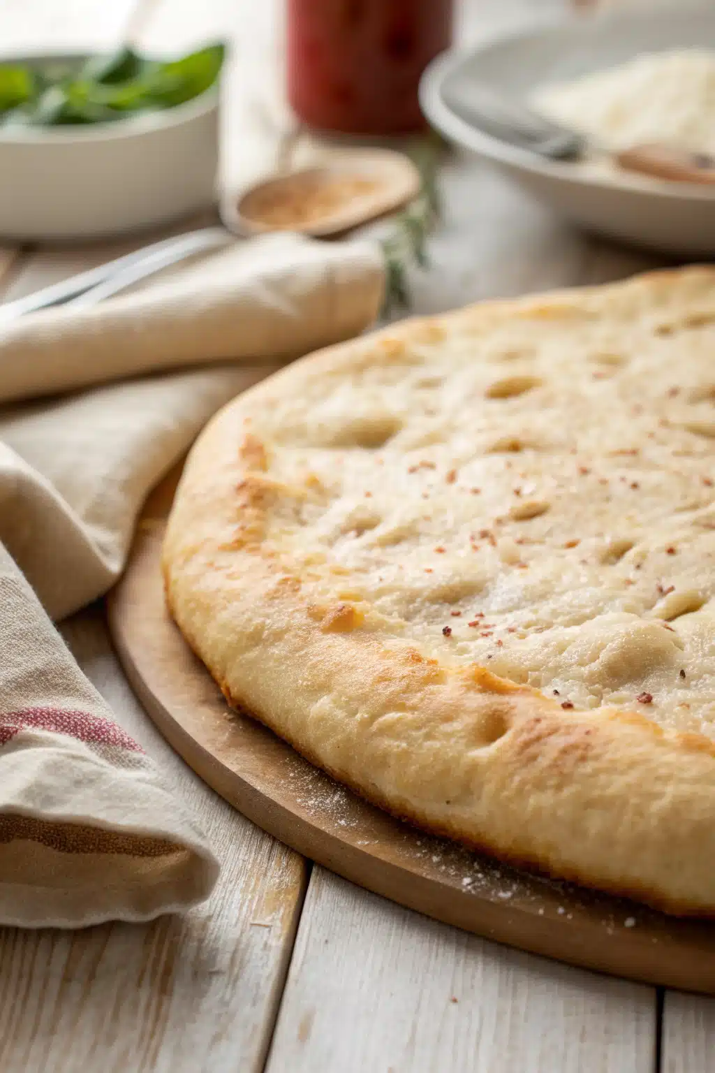 Homemade Pizza Dough slice on plate showing perfect texture and swirl pattern