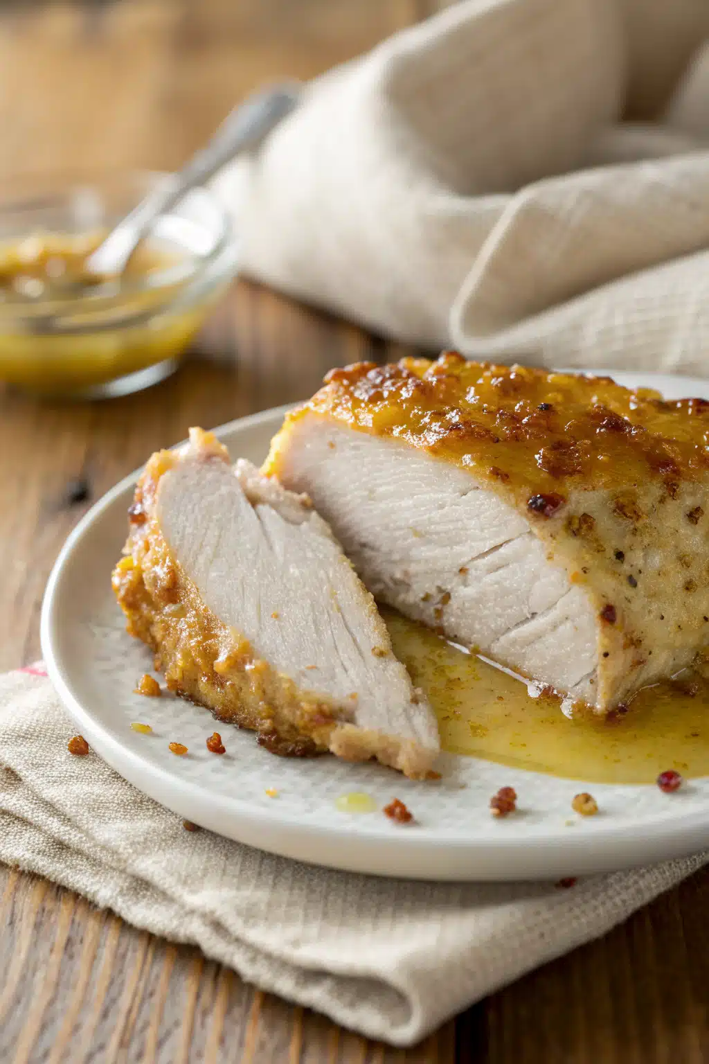 Honey Mustard Chicken slice on plate showing perfect texture and swirl pattern