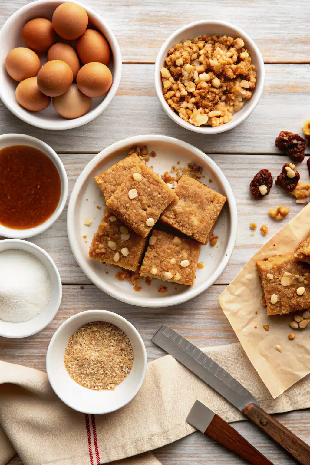How To Make Blondies beautifully presented from an overhead angle
