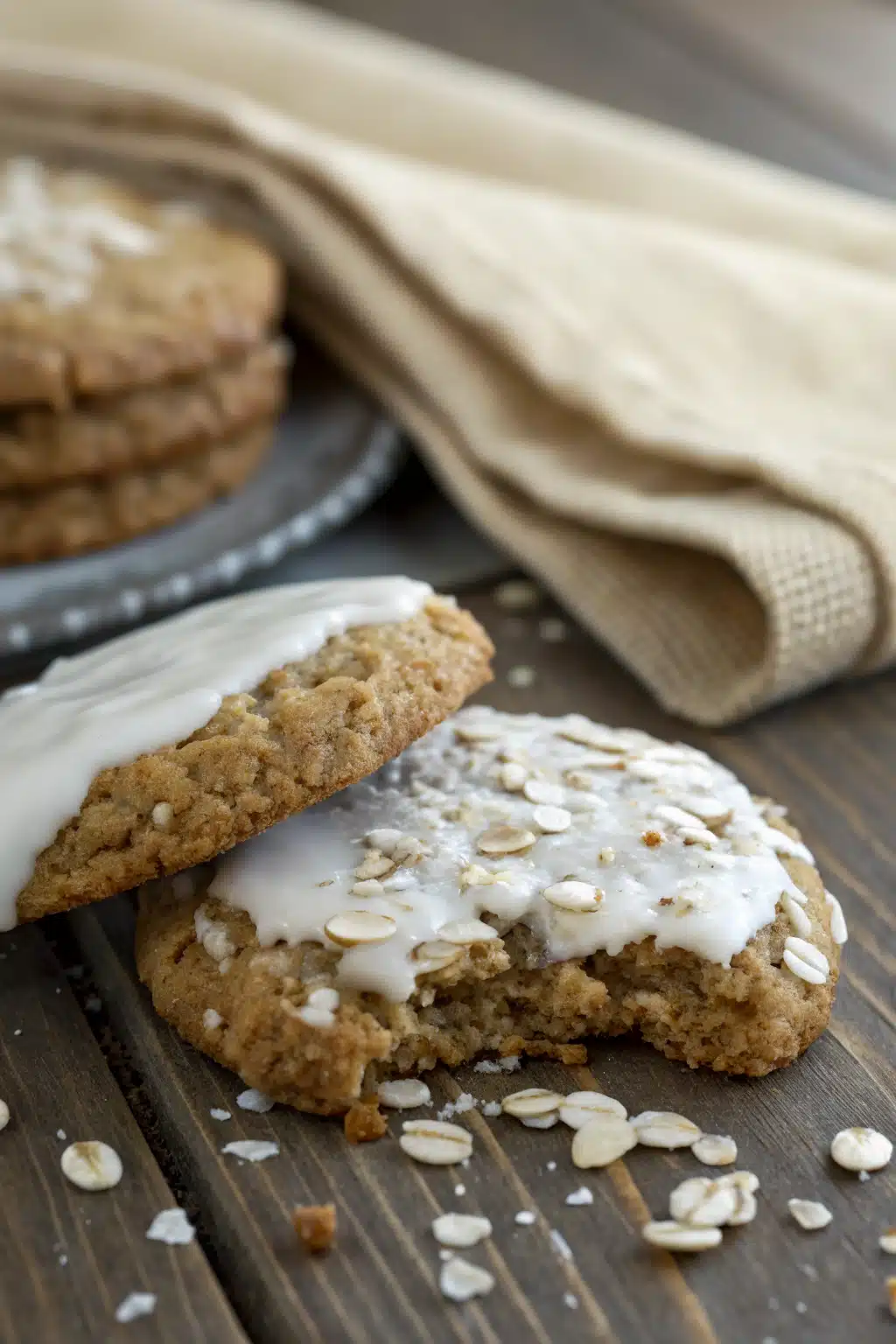 Iced Oatmeal Cookies slice on plate showing perfect texture and swirl pattern