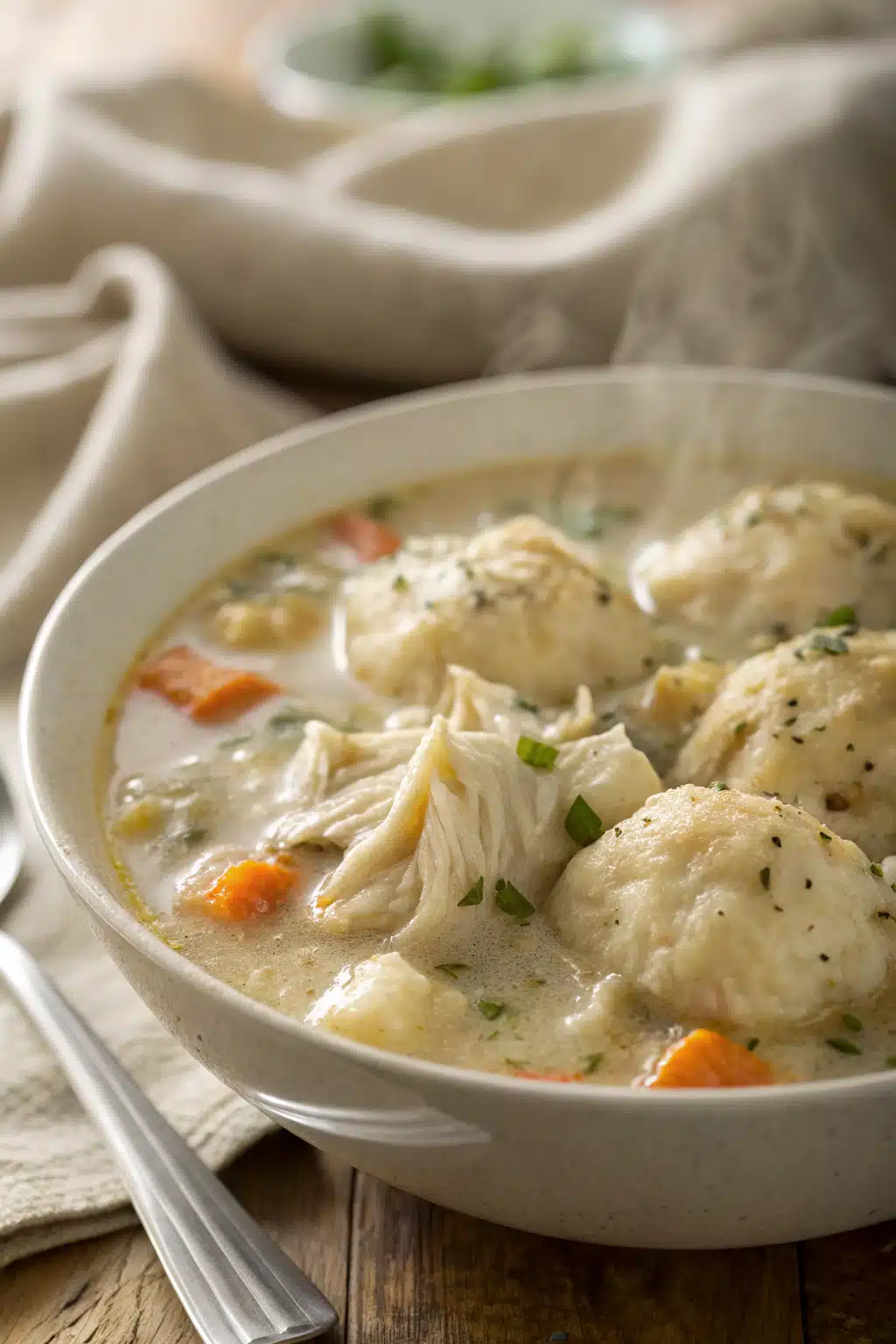 Instant Pot Chicken And Dumplings slice on plate showing perfect texture and swirl pattern