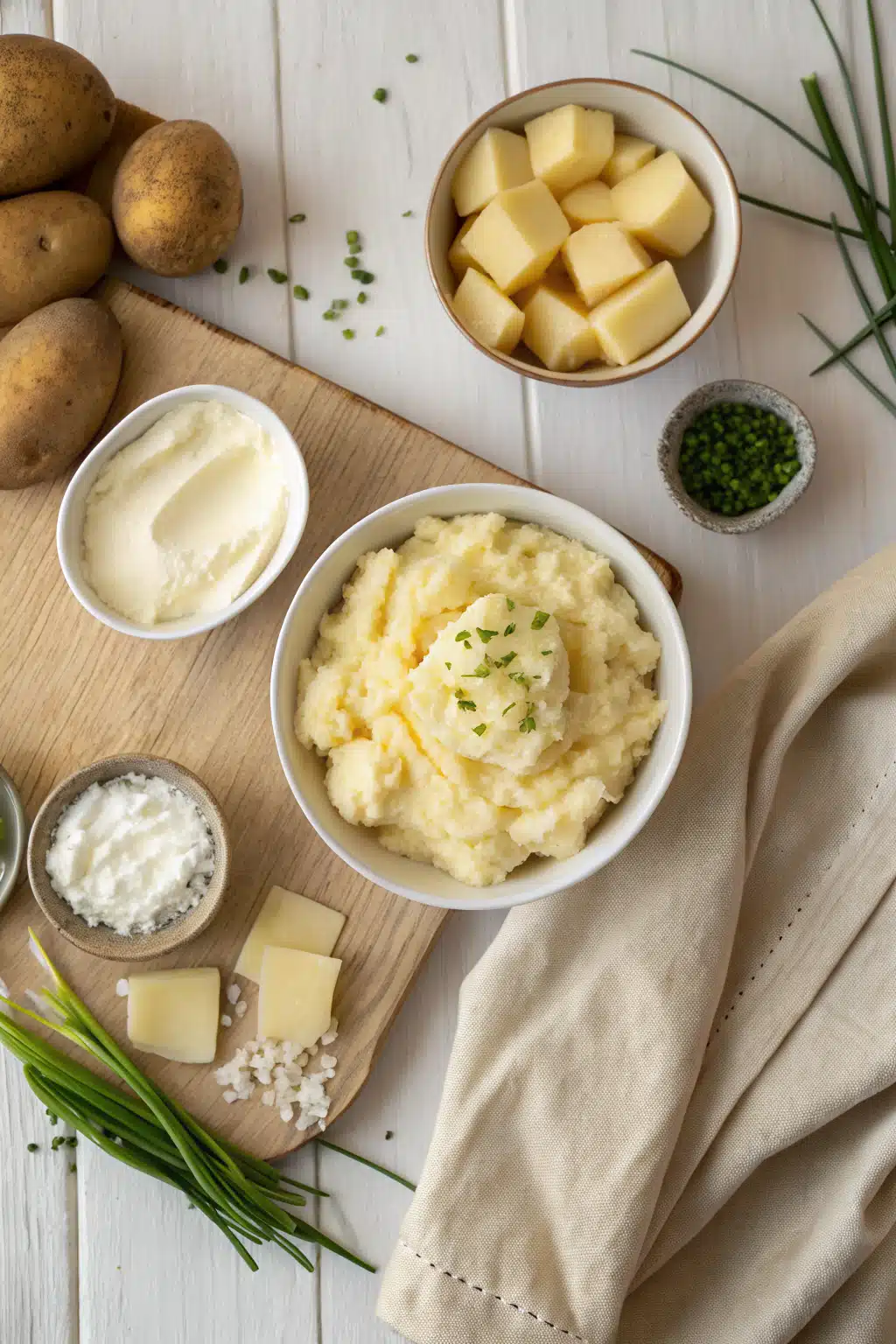 Instant Pot Mashed Potatoes beautifully presented from an overhead angle
