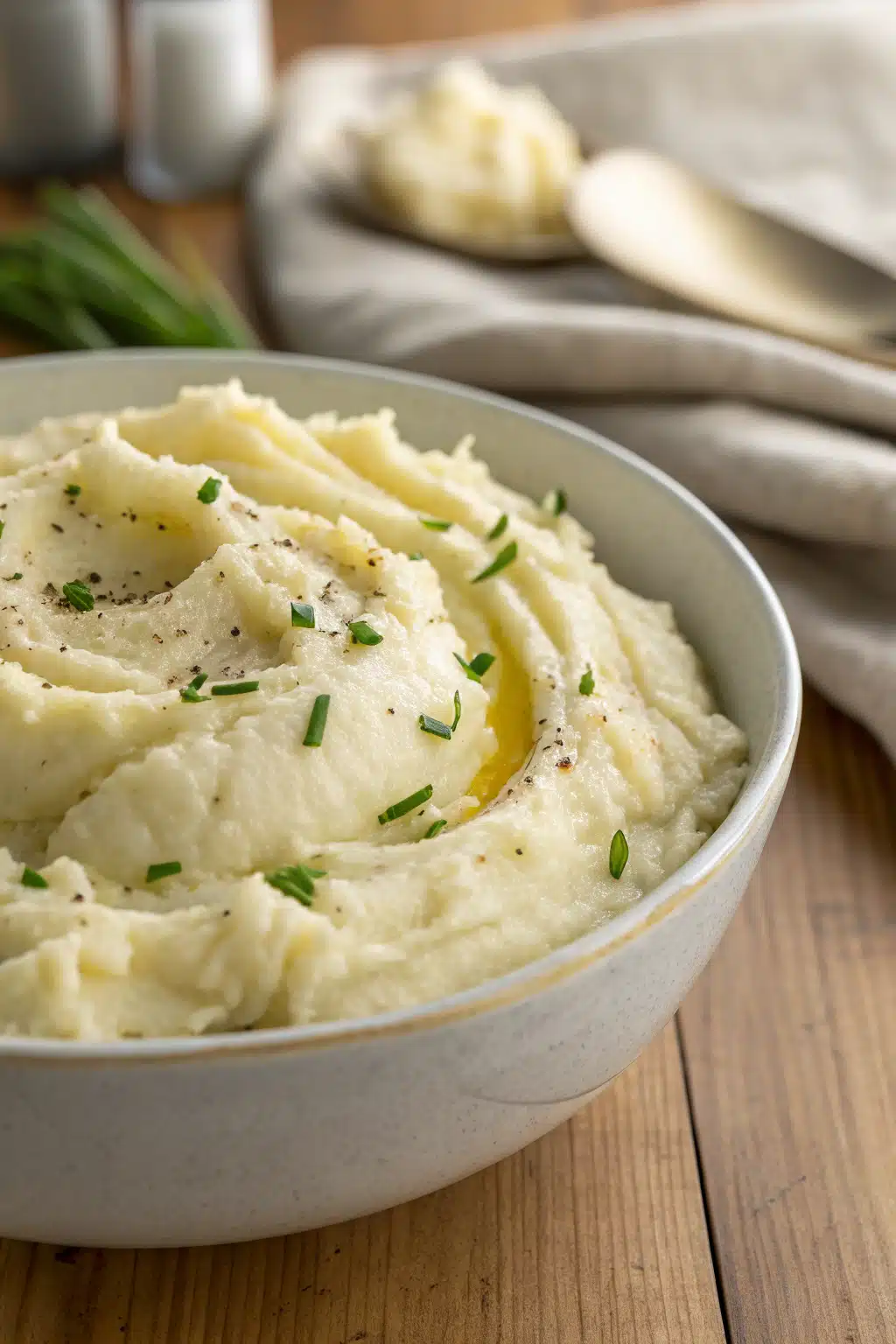 Instant Pot Mashed Potatoes slice on plate showing perfect texture and swirl pattern