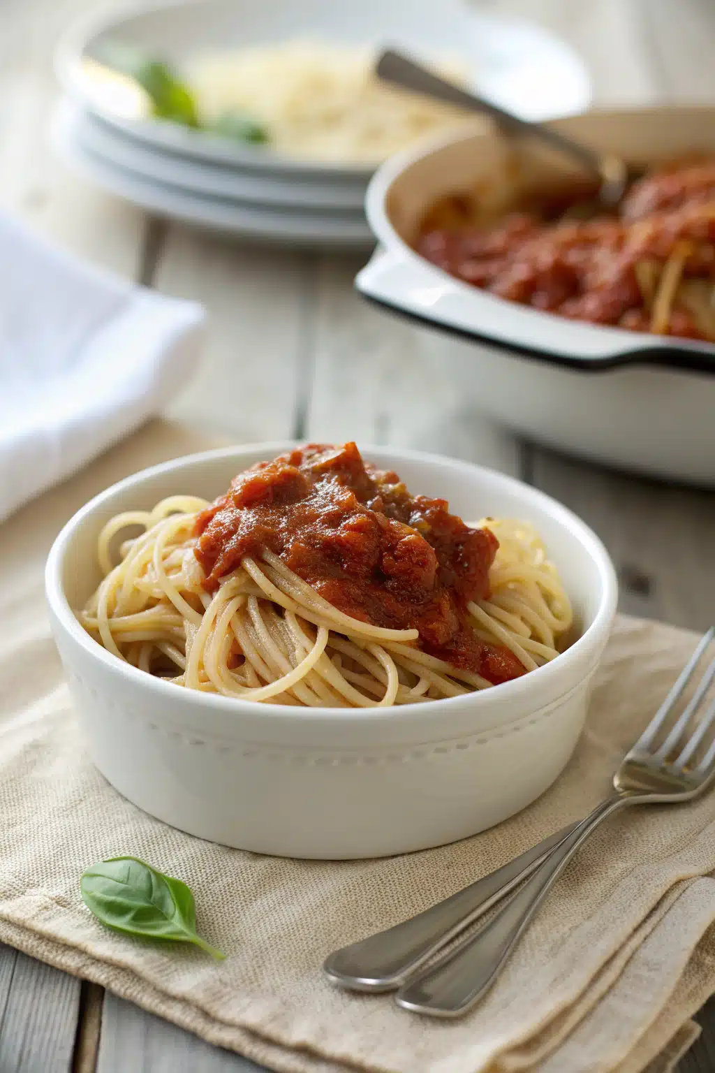 Instant Pot Spaghetti ingredients organized and measured on kitchen counter