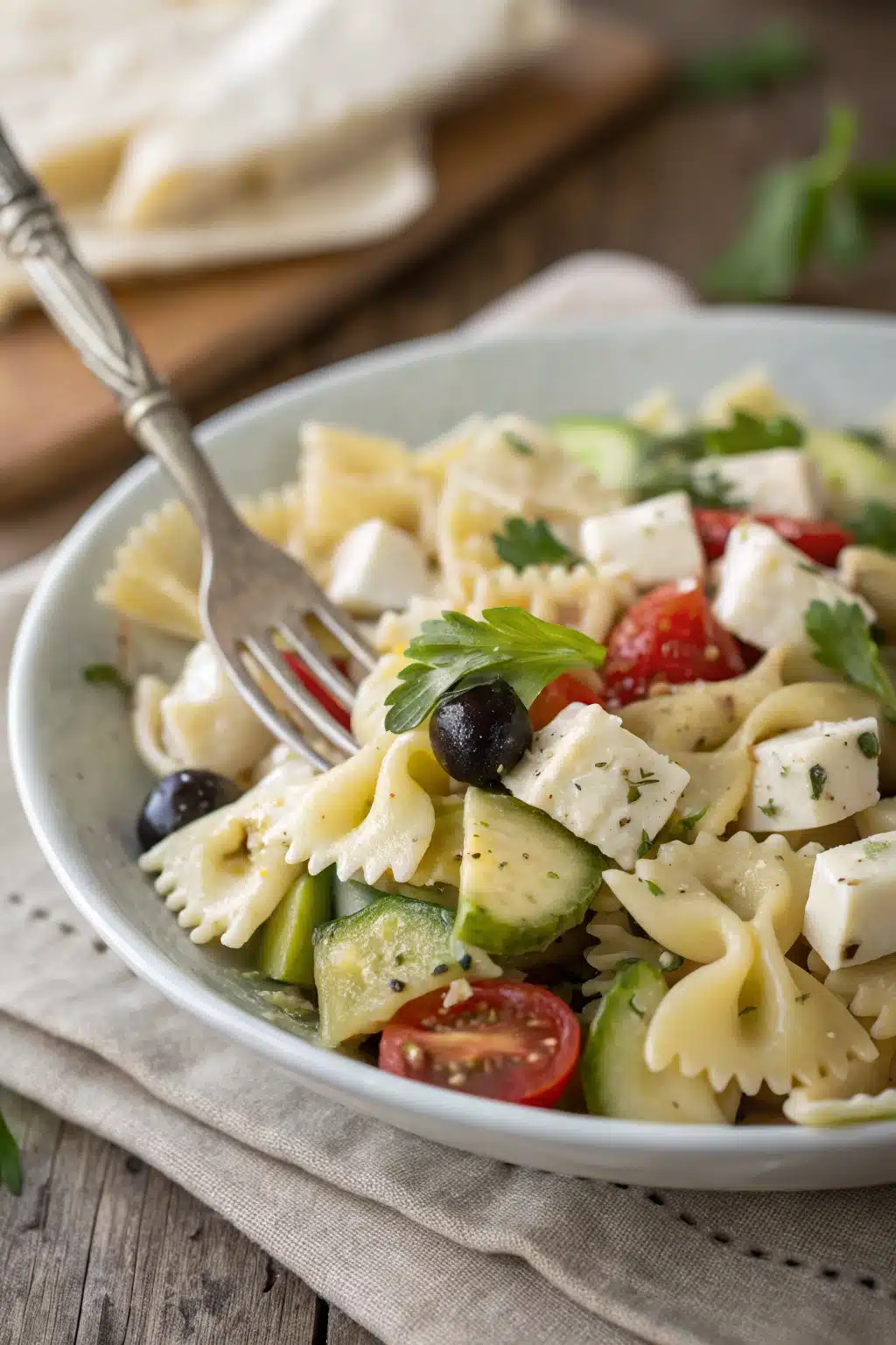 Italian Pasta Salad Tips slice on plate showing perfect texture and swirl pattern