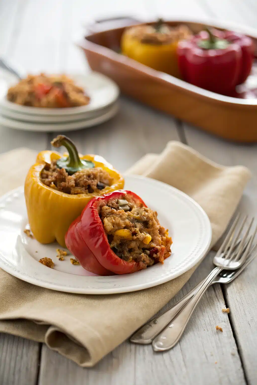 Stuffed Peppers ingredients organized and measured on kitchen counter