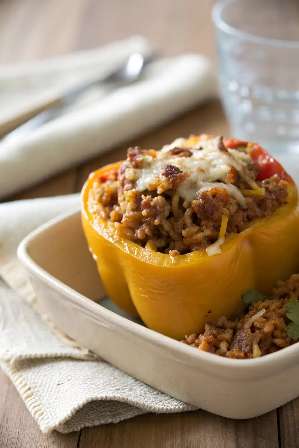 Stuffed Peppers slice on plate showing perfect texture and swirl pattern