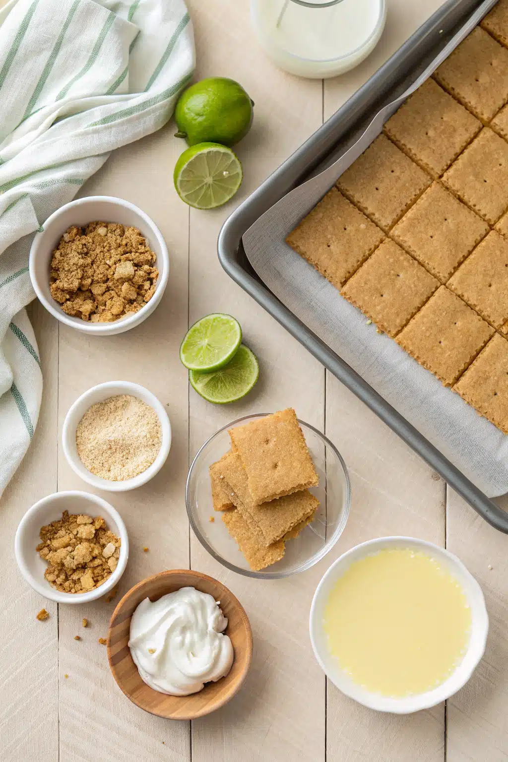 Key Lime Pie Bars beautifully presented from an overhead angle