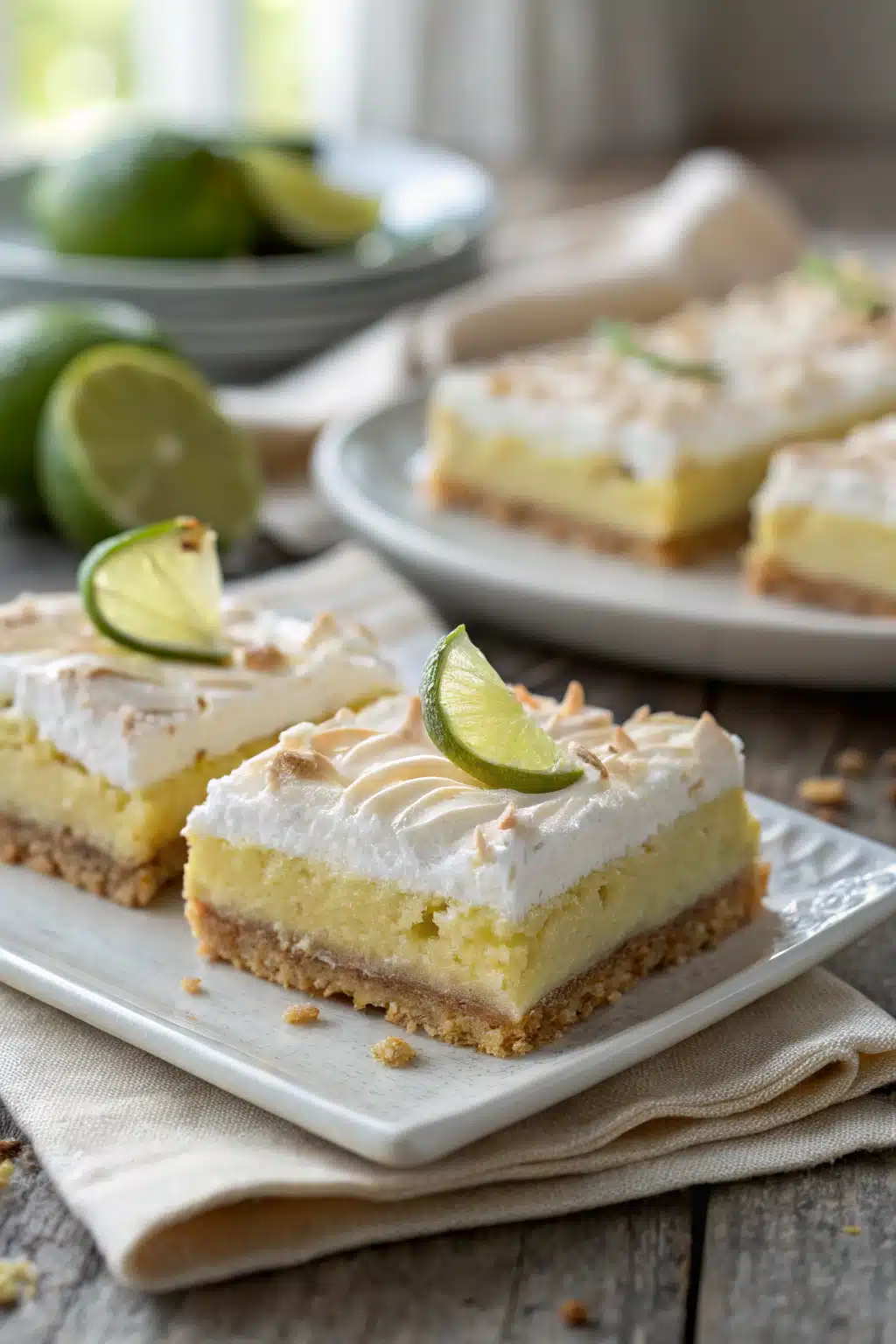 Key Lime Pie Bars slice on plate showing perfect texture and swirl pattern