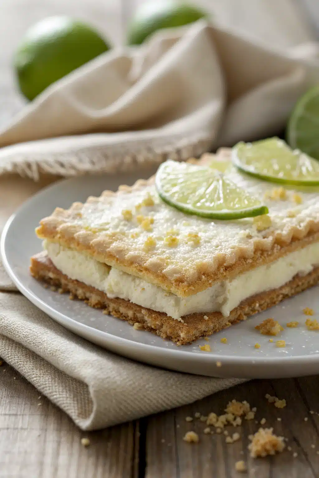 Key Lime Pie slice on plate showing perfect texture and swirl pattern