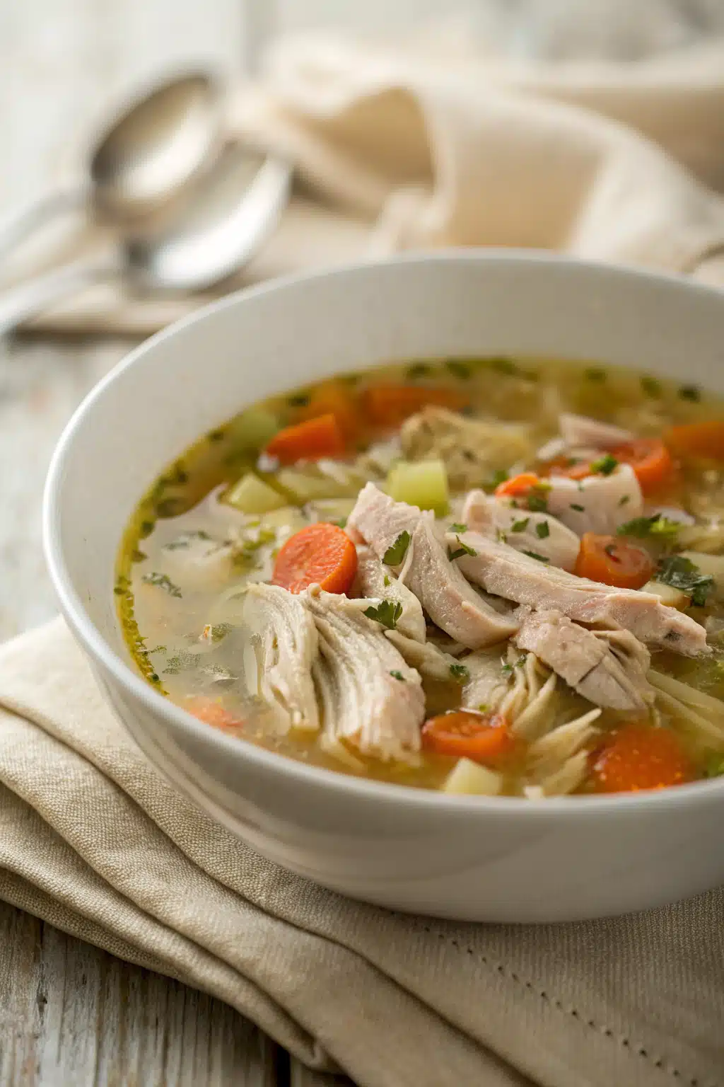Leftover Turkey Soup slice on plate showing perfect texture and swirl pattern