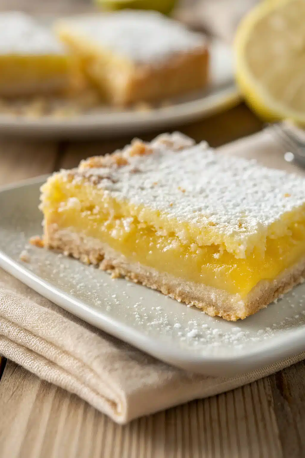 Lemon Bars Recipe slice on plate showing perfect texture and swirl pattern