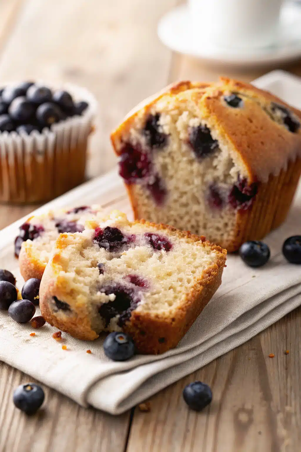 Blueberry Bread Loaf slice on plate showing perfect texture and swirl pattern