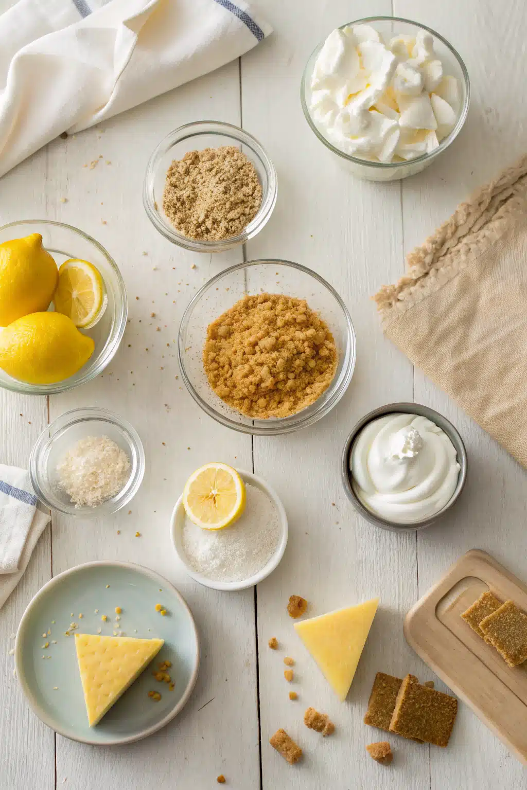 Lemon Meringue Cheesecake beautifully presented from an overhead angle