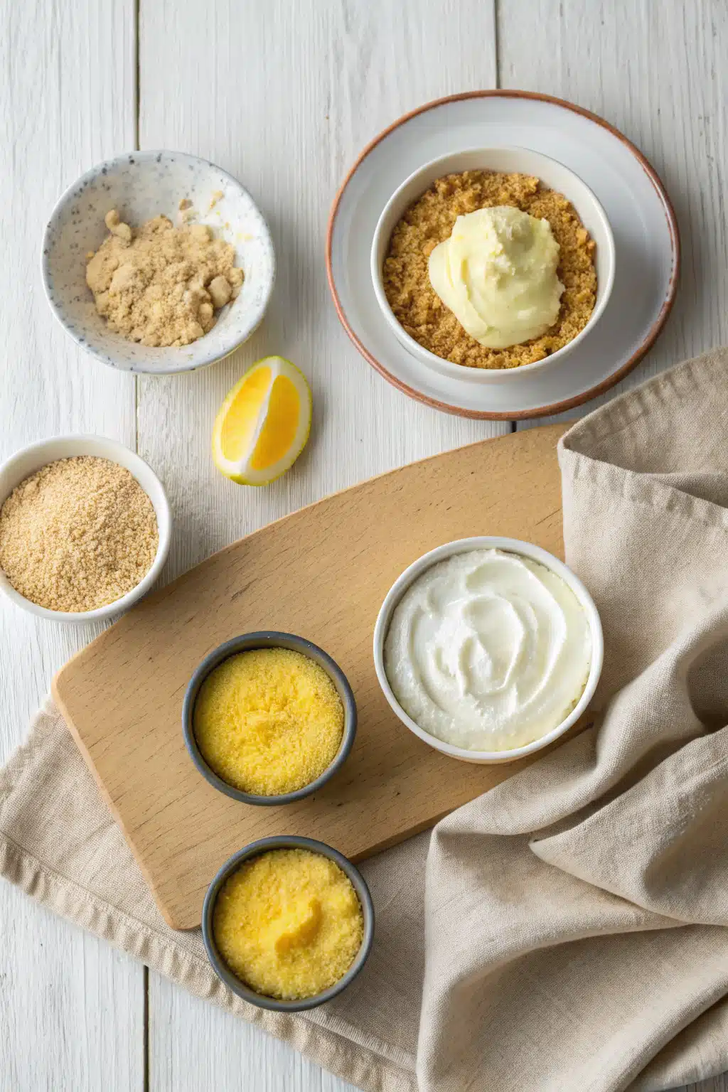 Lemon Poke Cake beautifully presented from an overhead angle