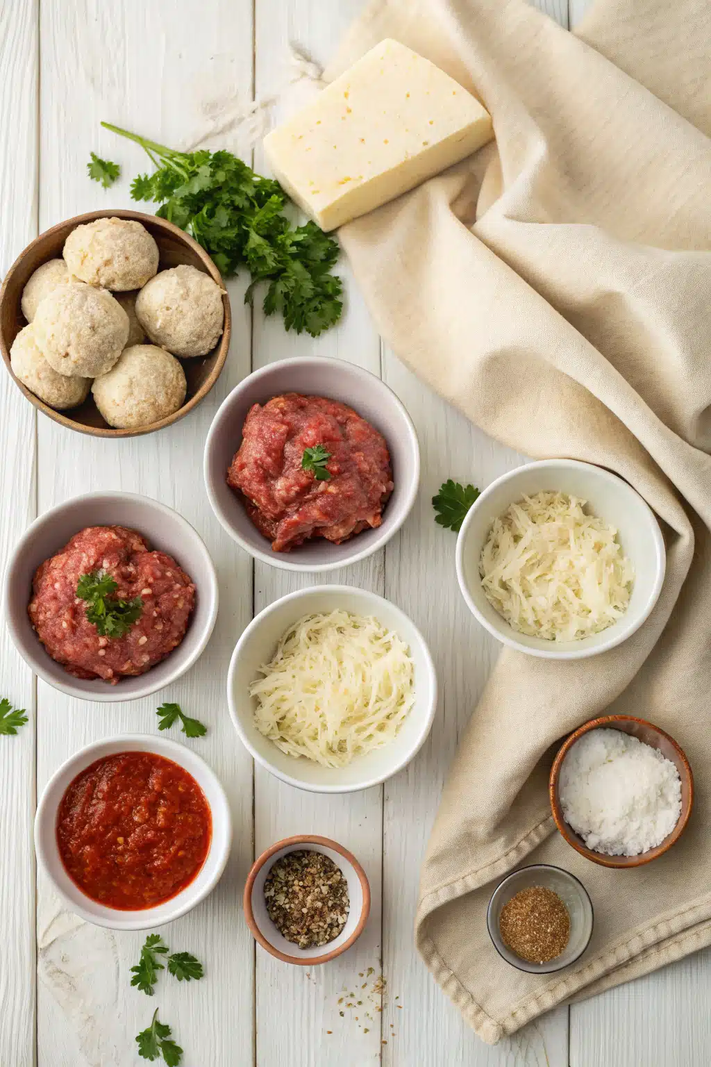 Meatball Sliders beautifully presented from an overhead angle