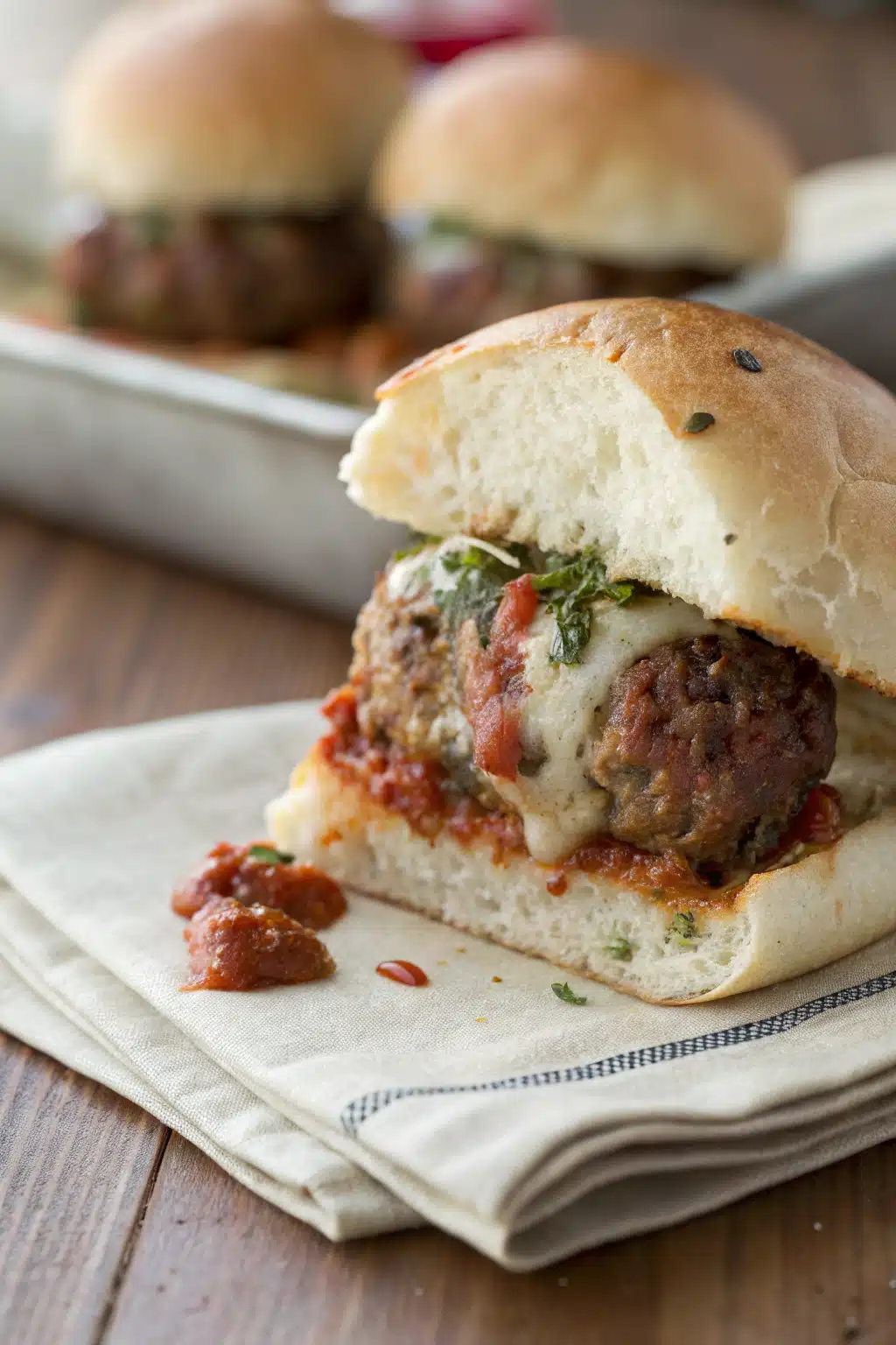 Meatball Sliders slice on plate showing perfect texture and swirl pattern