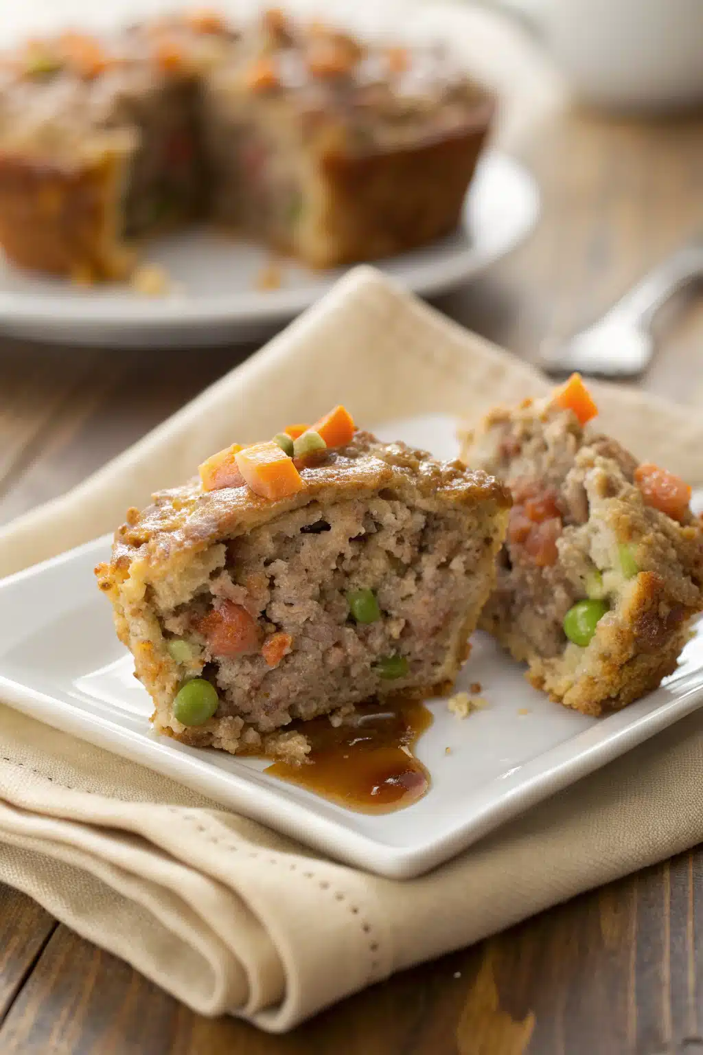 Meatloaf Muffins slice on plate showing perfect texture and swirl pattern