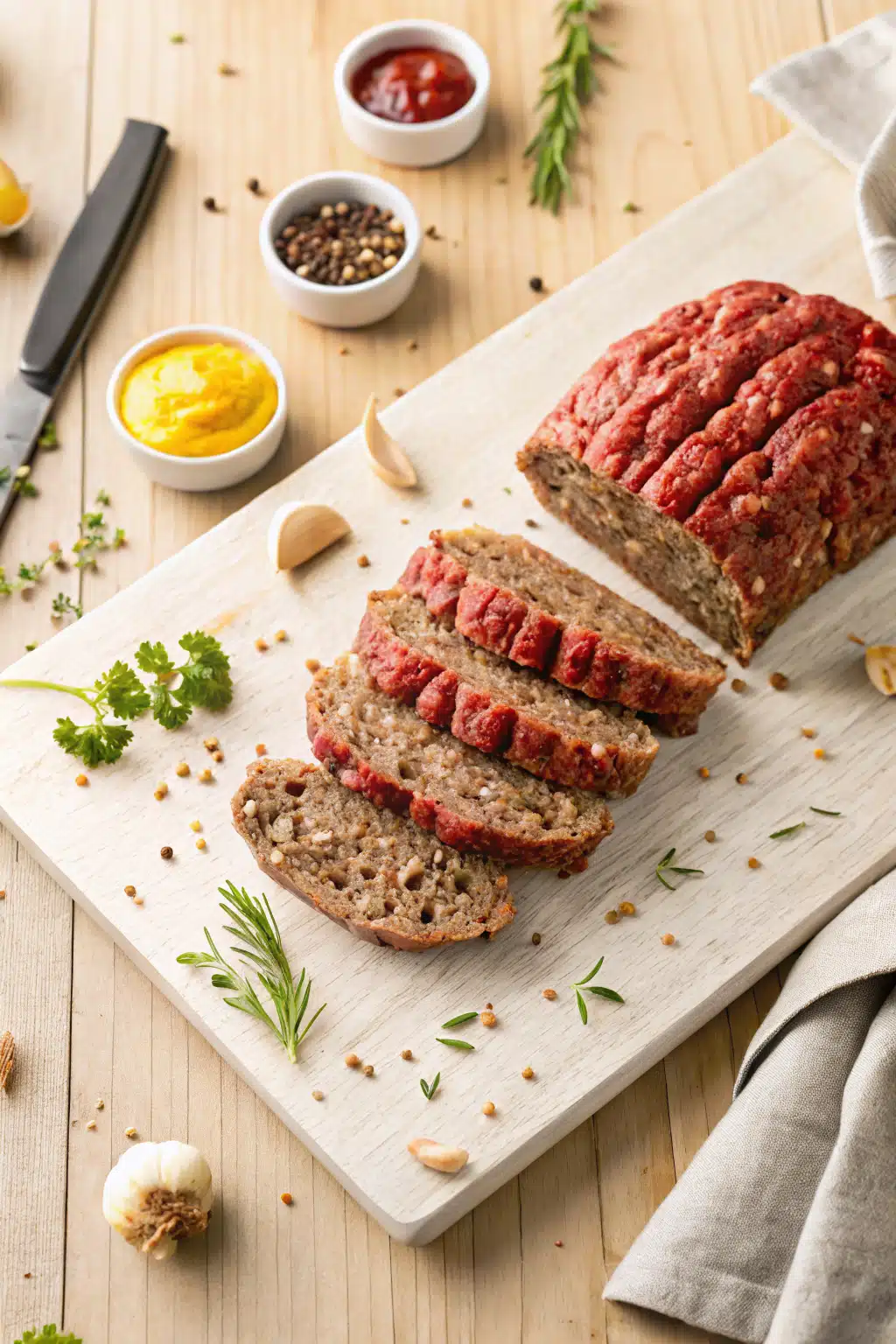 Meatloaf Recipe beautifully presented from an overhead angle