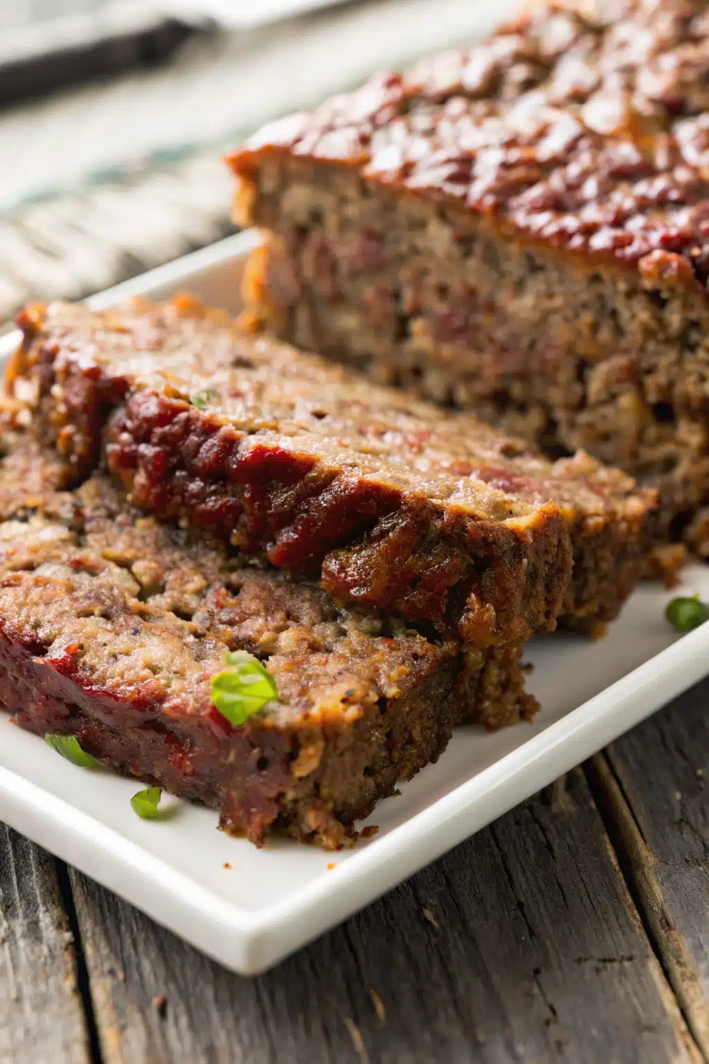 Meatloaf Recipe slice on plate showing perfect texture and swirl pattern