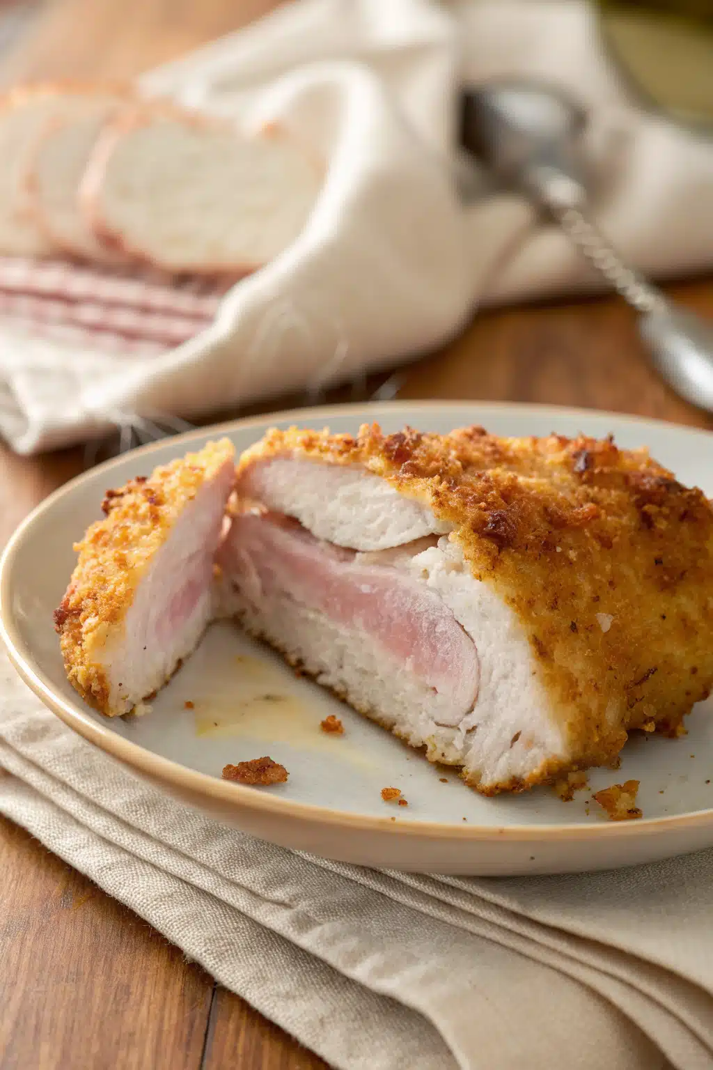 Melt In Your Mouth Chicken slice on plate showing perfect texture and swirl pattern