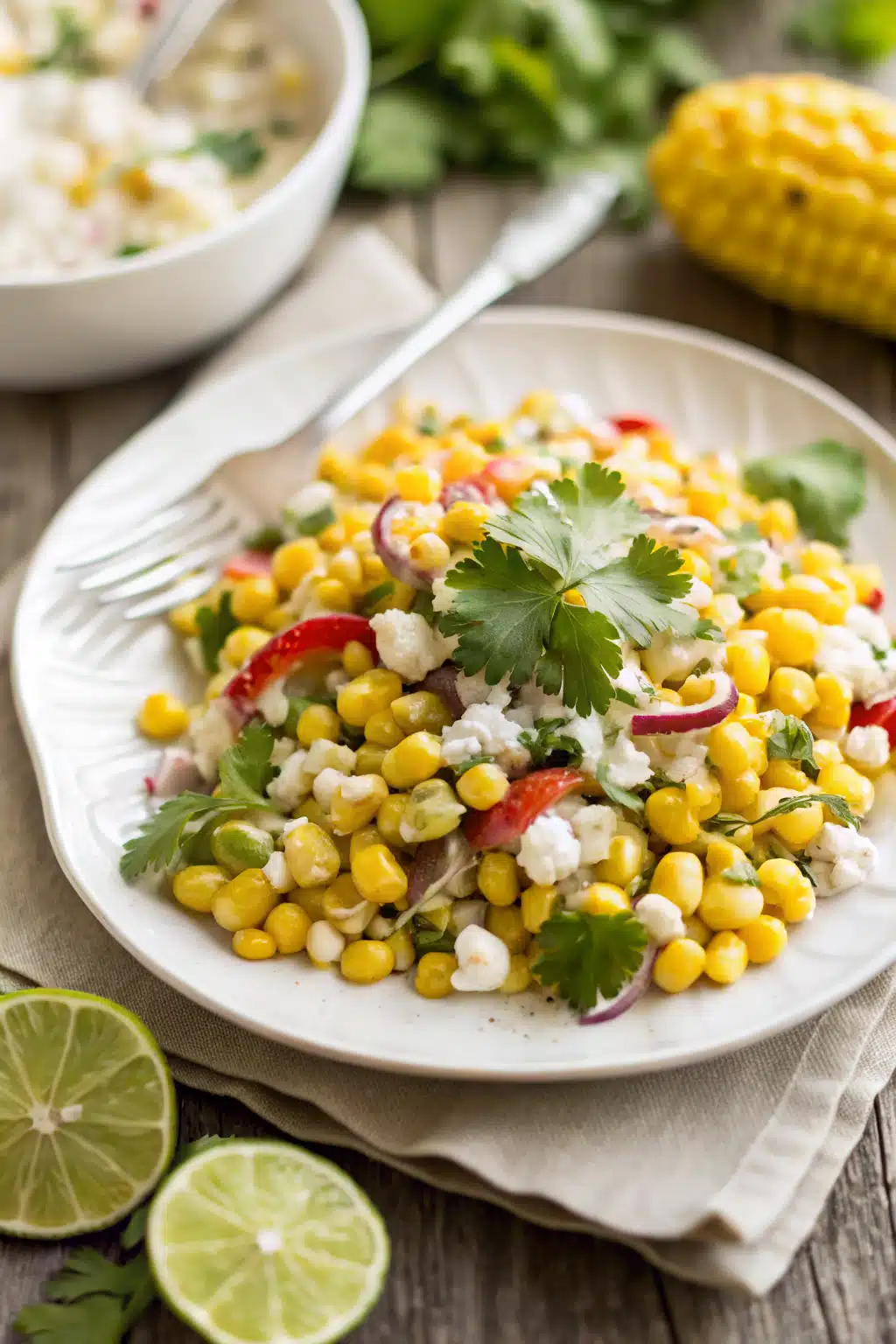 Mexican Corn Salad ingredients organized and measured on kitchen counter